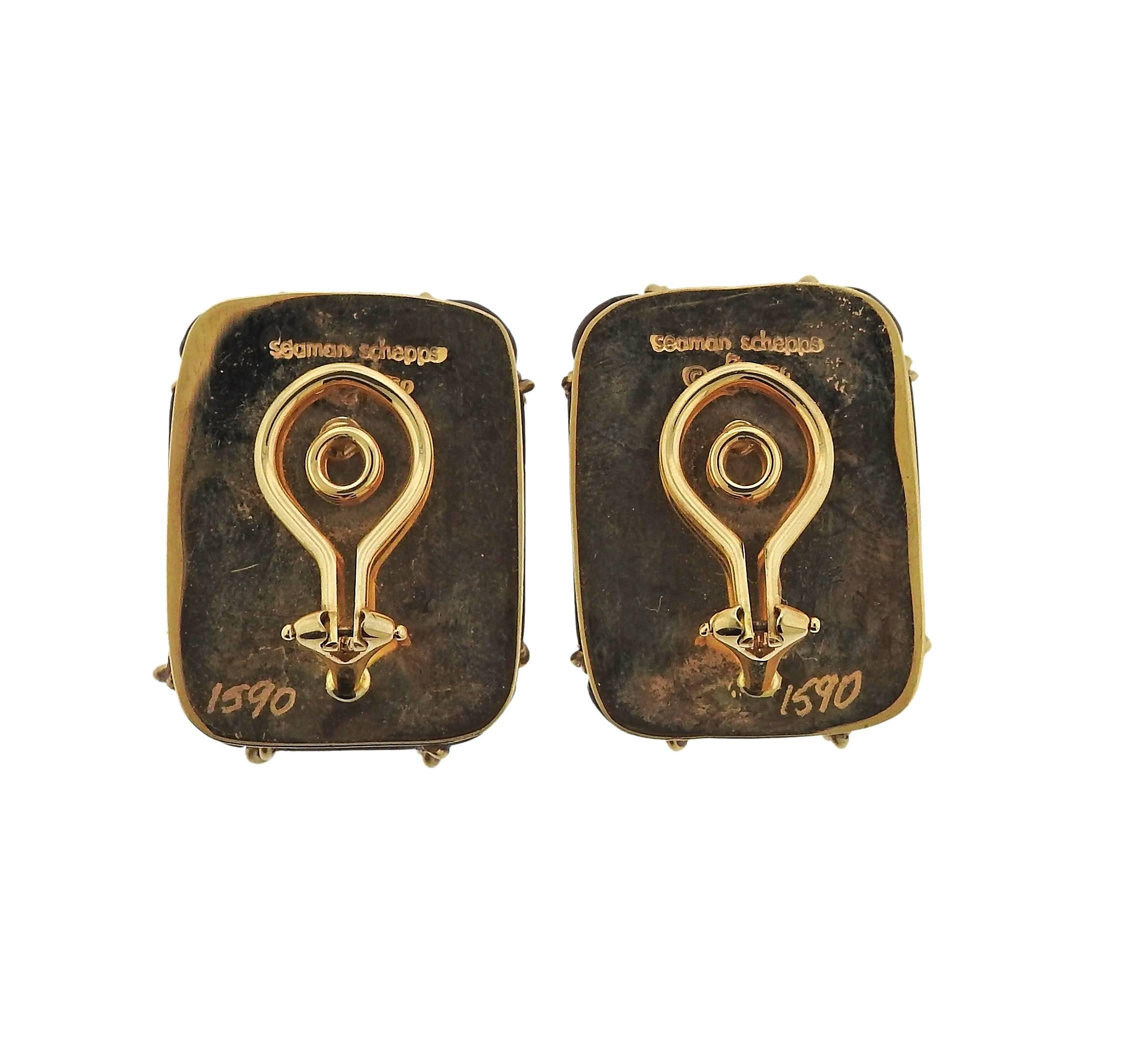 Seaman Schepps Wood Gold Cage Earrings In Excellent Condition In Lambertville, NJ