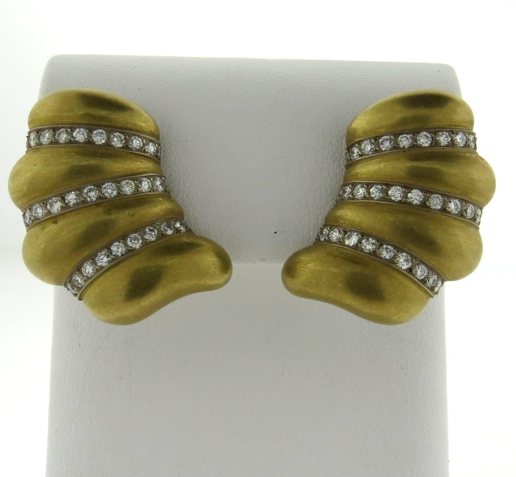 Women's or Men's 1970s Kieselstein-Cord Diamond Gold Earrings