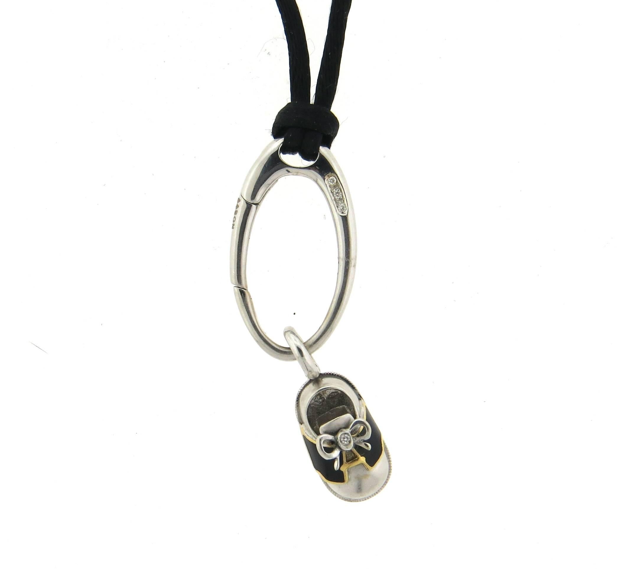 Aaron Basha Diamond Gold Silk Cord Pendant Charm Necklace  1