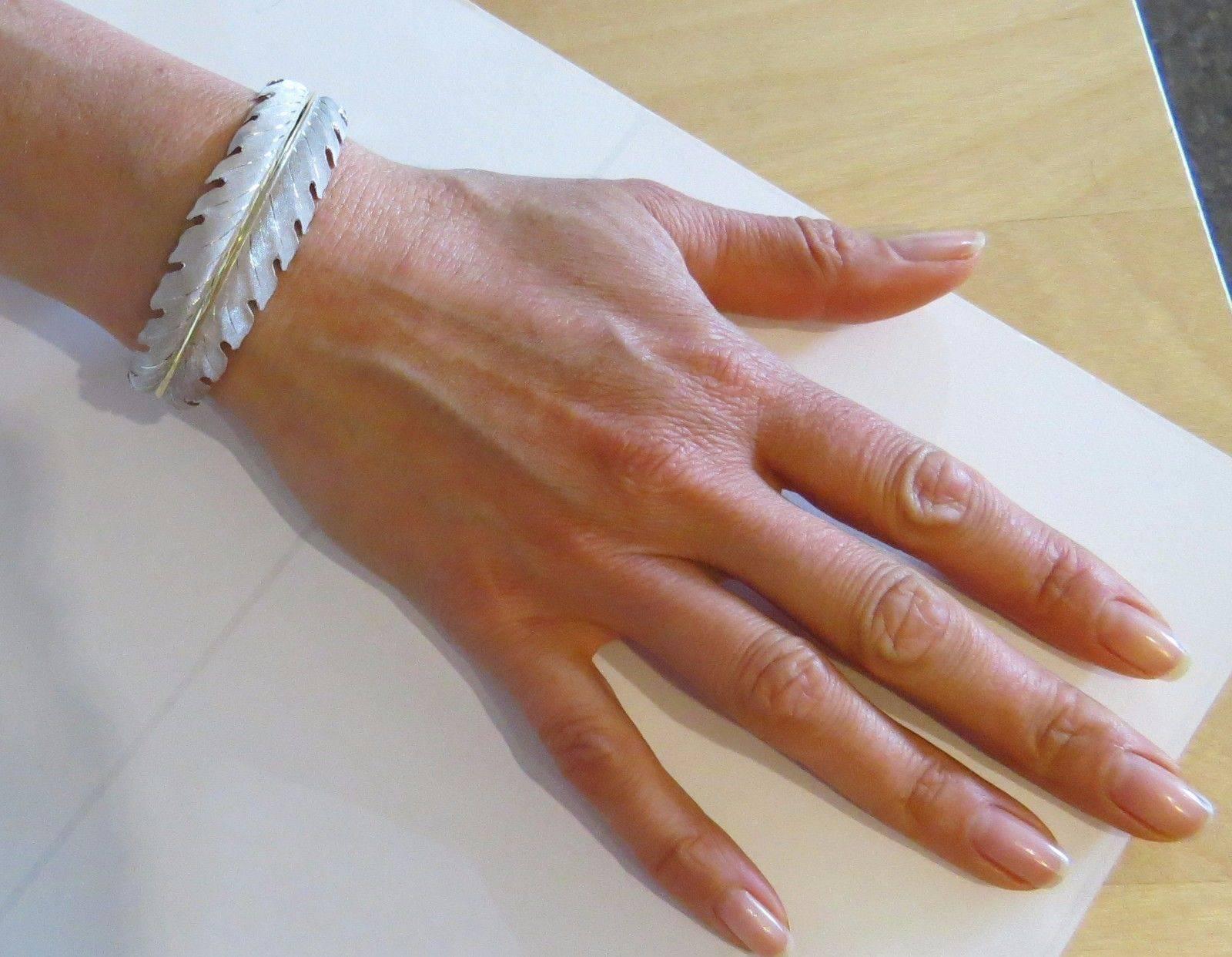 Women's Buccellati Silver Gold Leaf Motif Cuff Bracelet