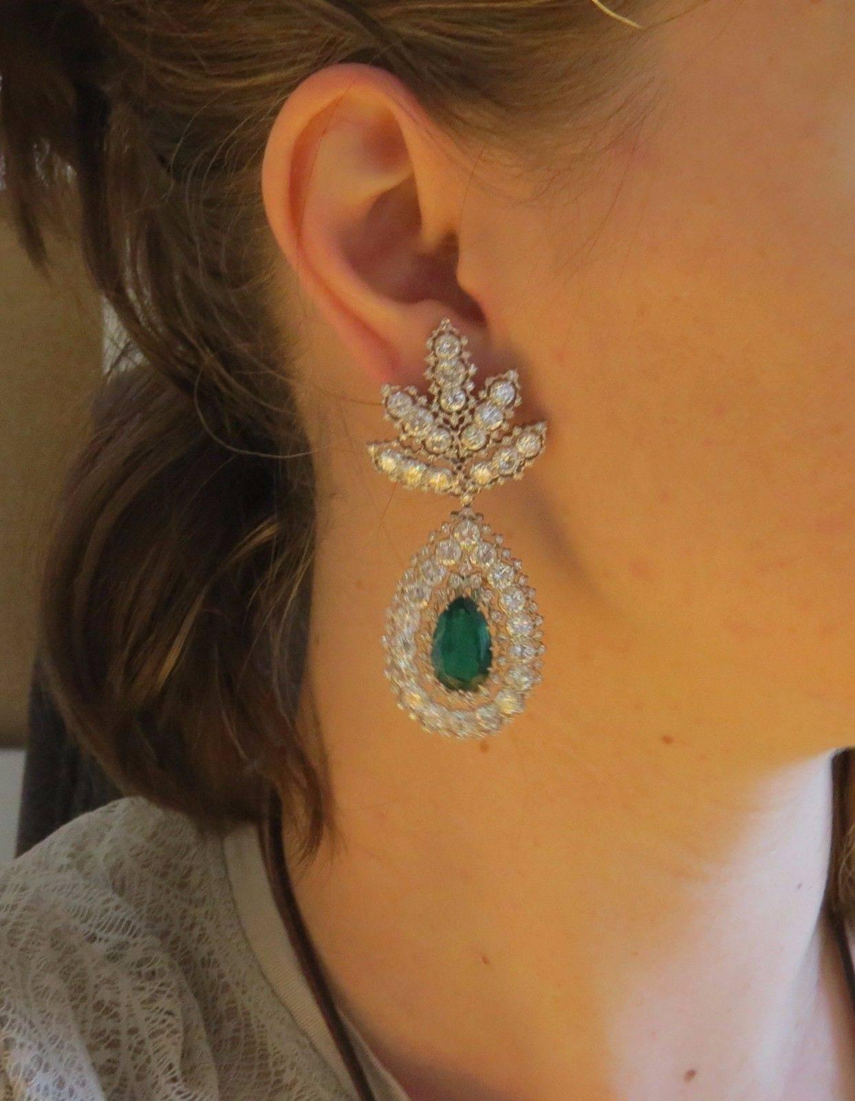 Buccellati Important Emerald Diamond Gold Leaf Drop Day Night Earrings 1