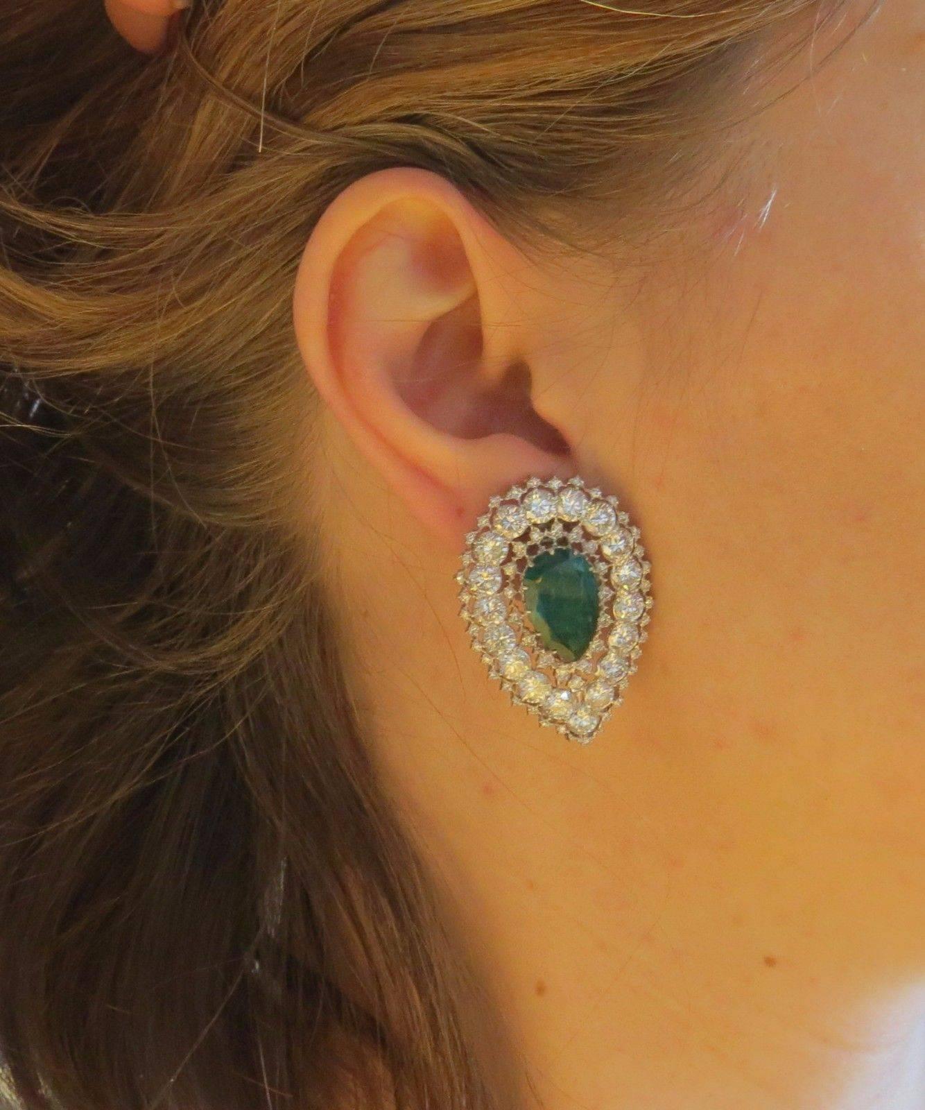 Buccellati Important Emerald Diamond Gold Leaf Drop Day Night Earrings 3