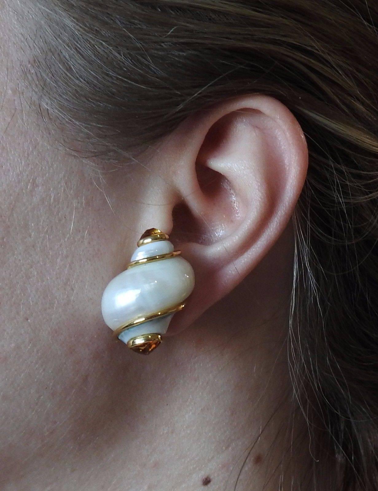 Women's Seaman Schepps Turbo Shell Gold Citrine Earrings