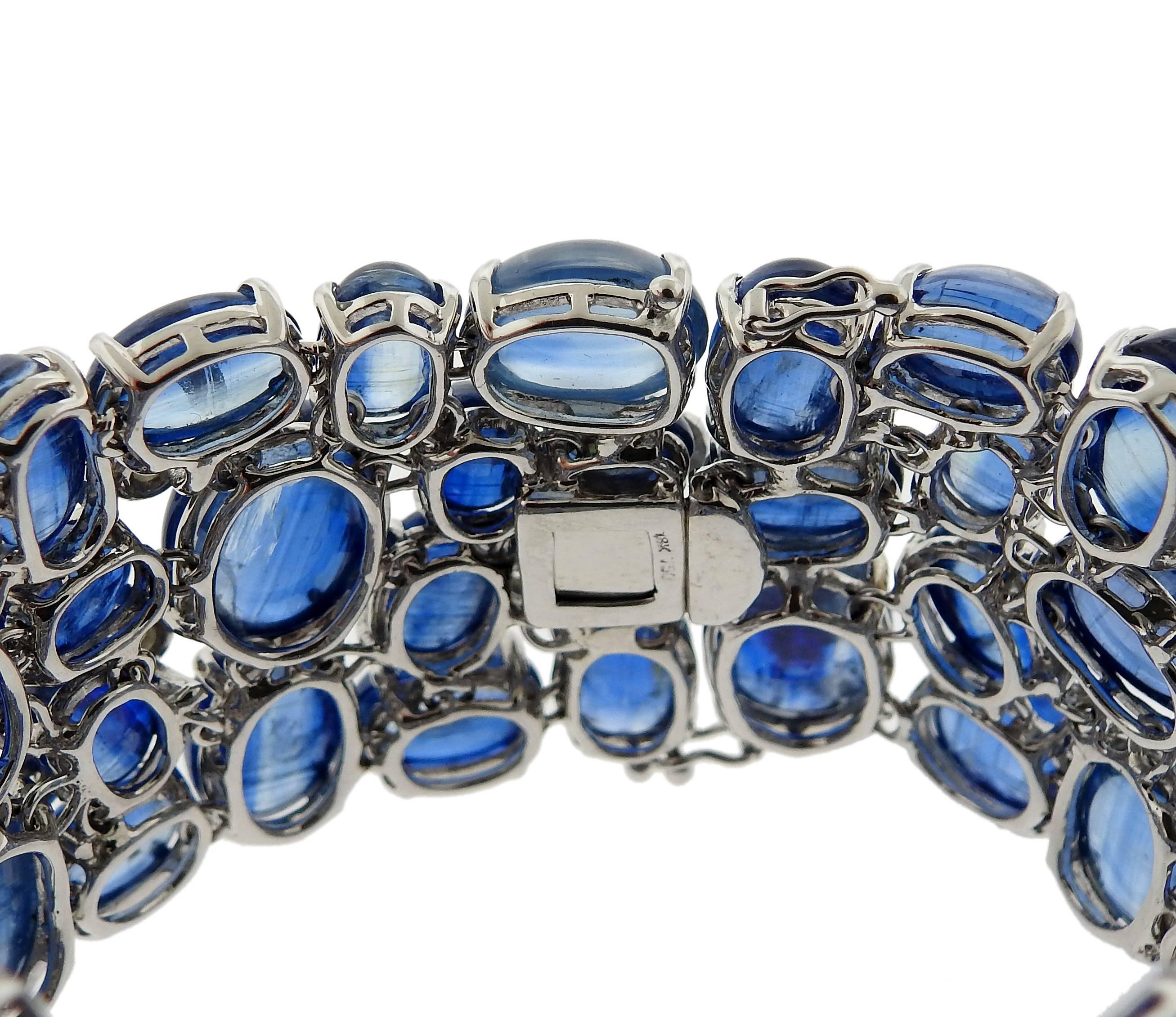 Women's Impressive Kyanite Cabochon Diamond Gold Bracelet