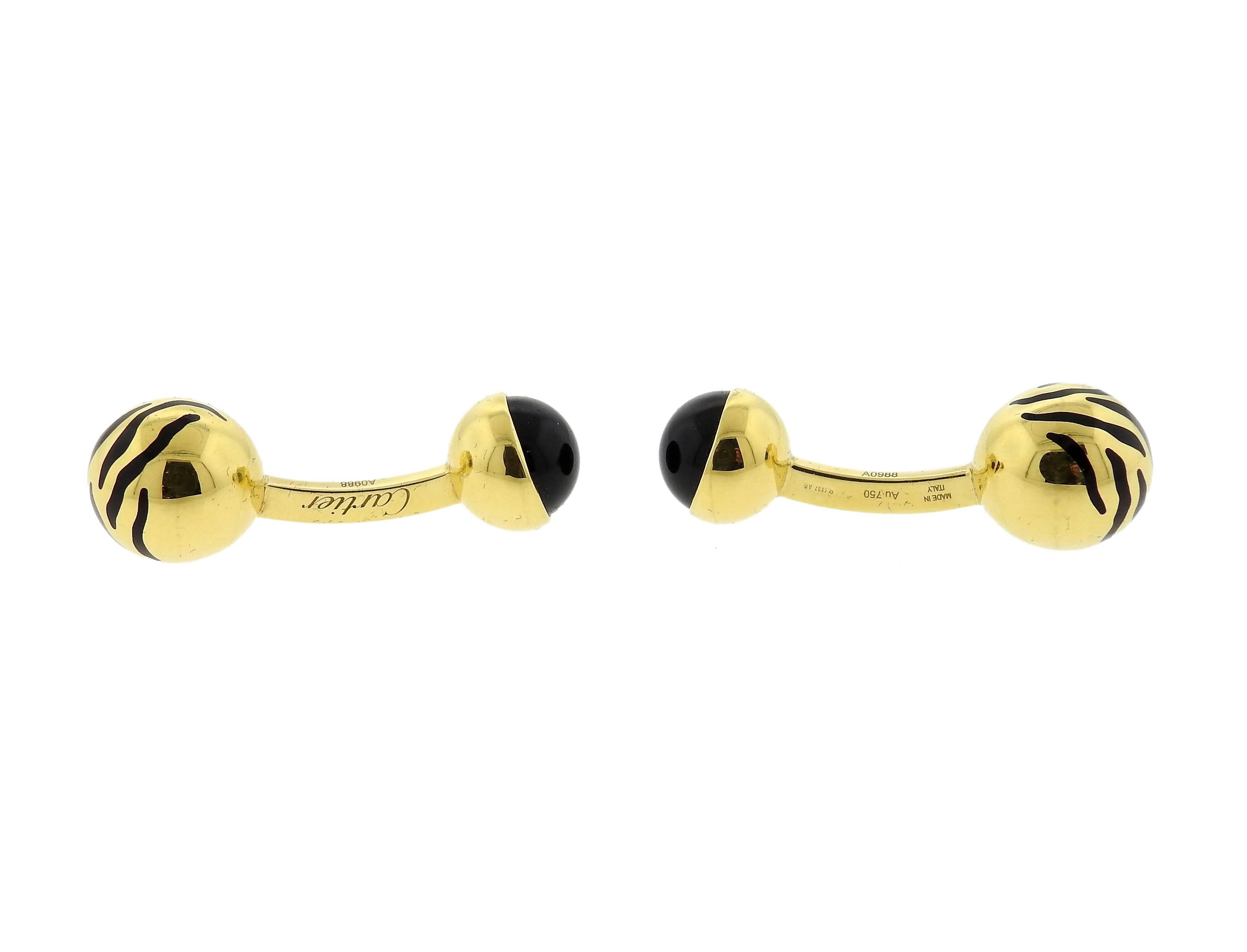 Women's or Men's Cartier Gold Onyx Ball Cufflinks
