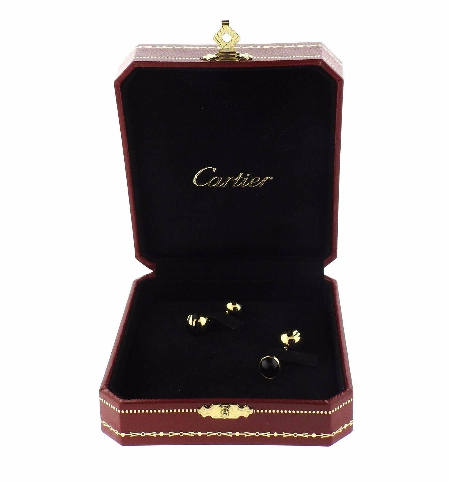 Cartier Gold Onyx Ball Cufflinks 1