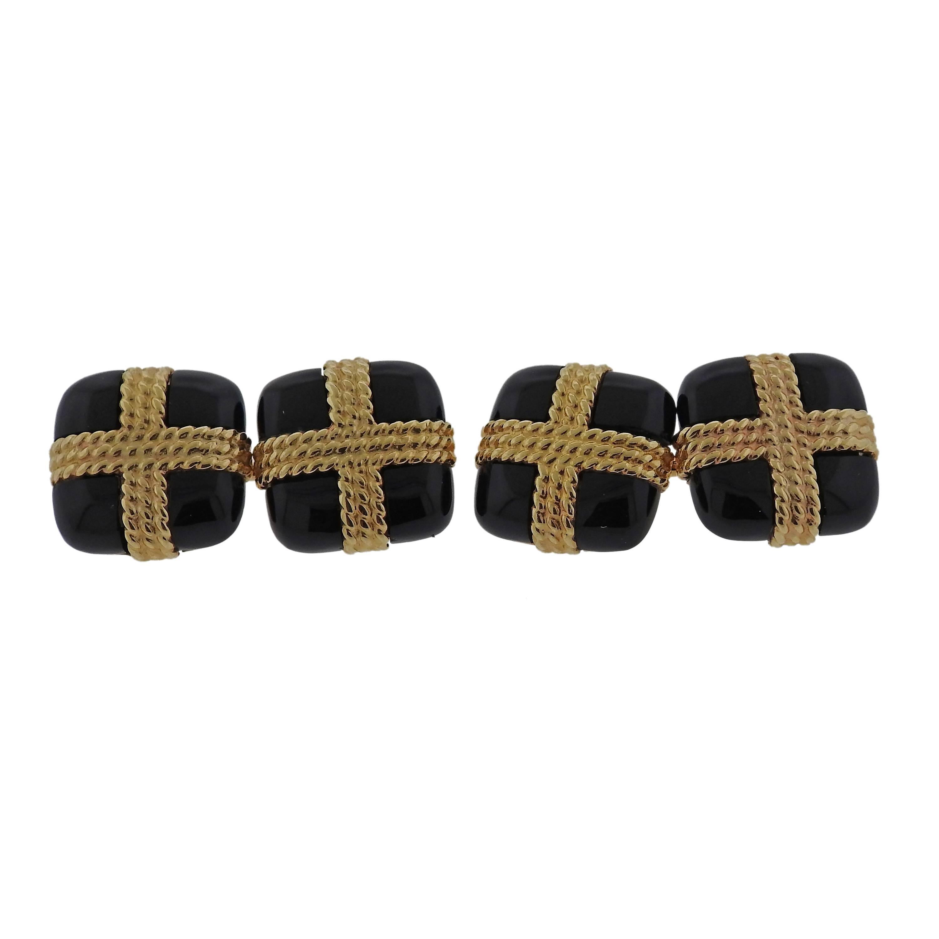 Yellow Gold Onyx Cufflinks For Sale