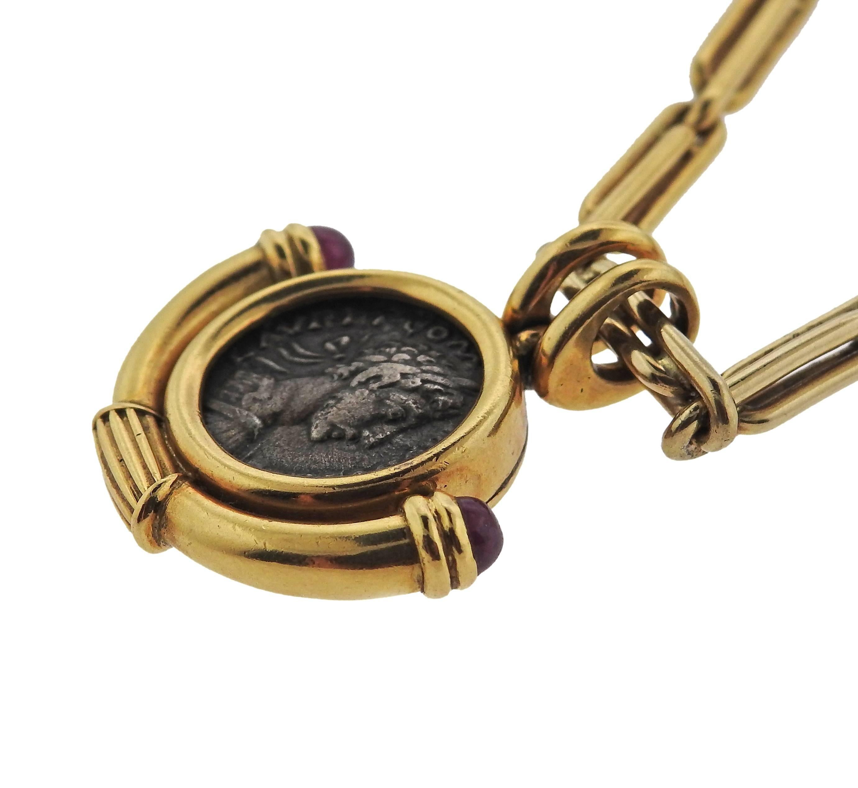 Bulgari Monete Ruby Gold Ancient Coin Pendant Necklace 2
