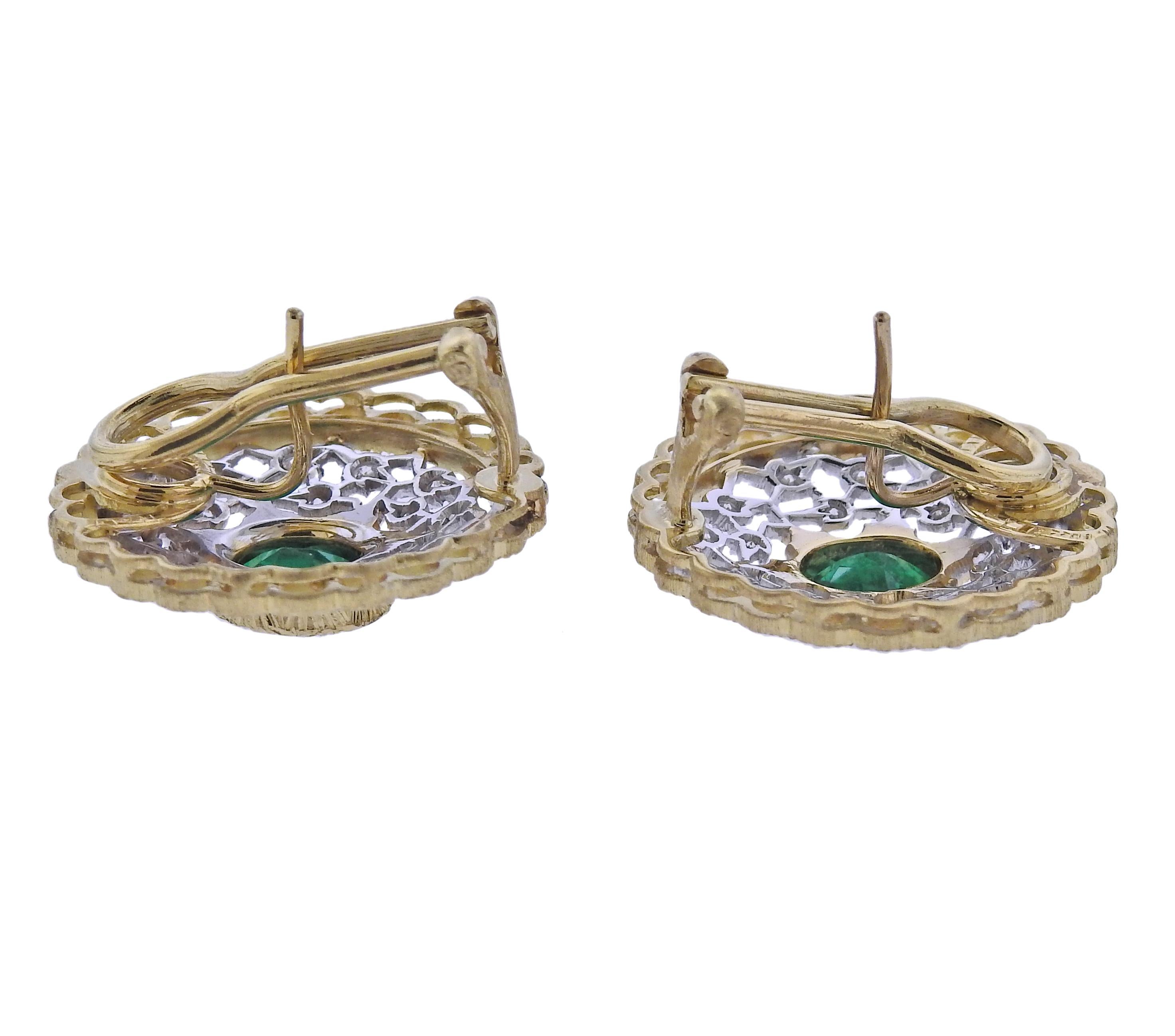 Mario Buccellati Emerald Diamond Gold Earrings 3