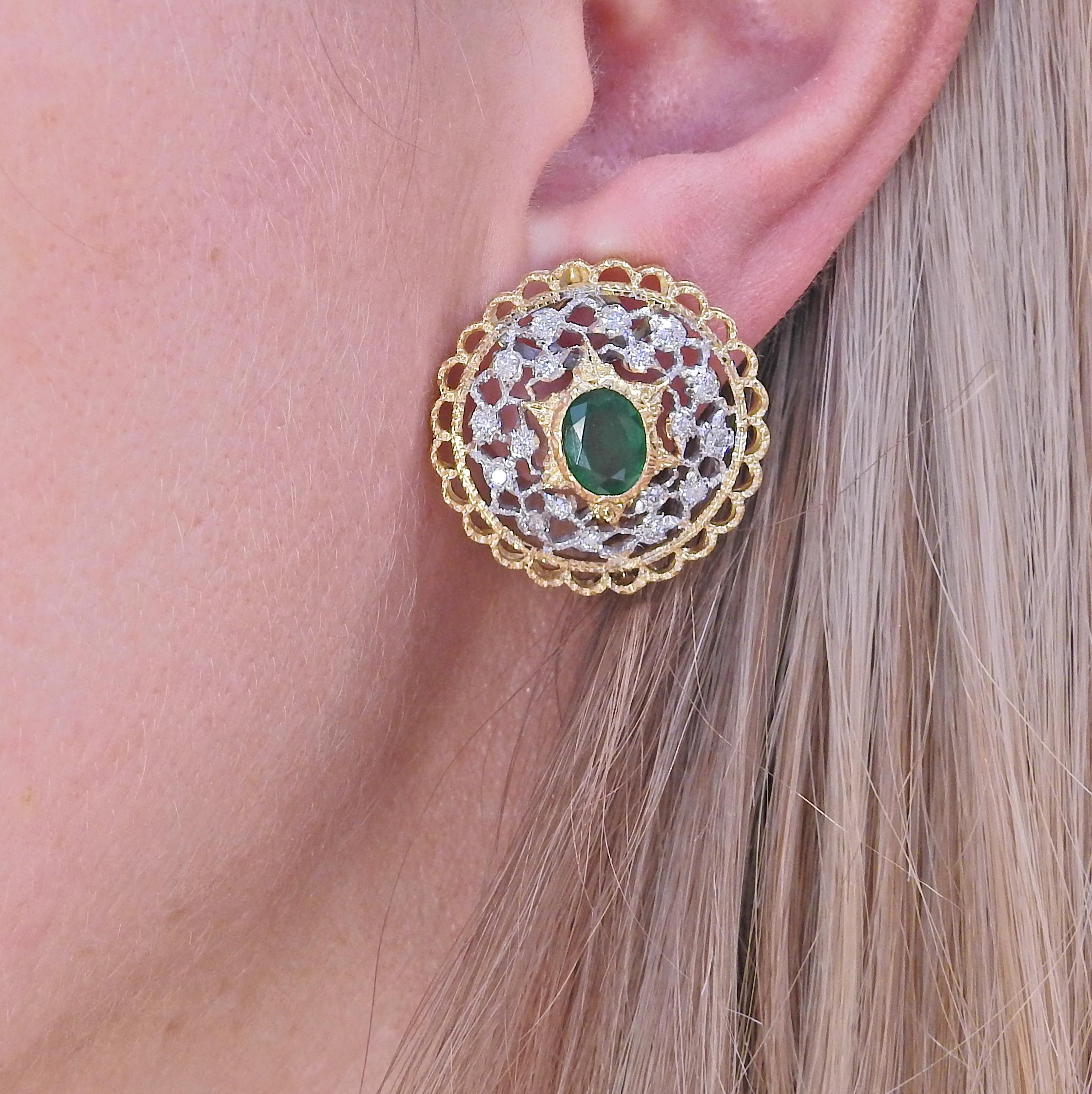 Mario Buccellati Emerald Diamond Gold Earrings 4