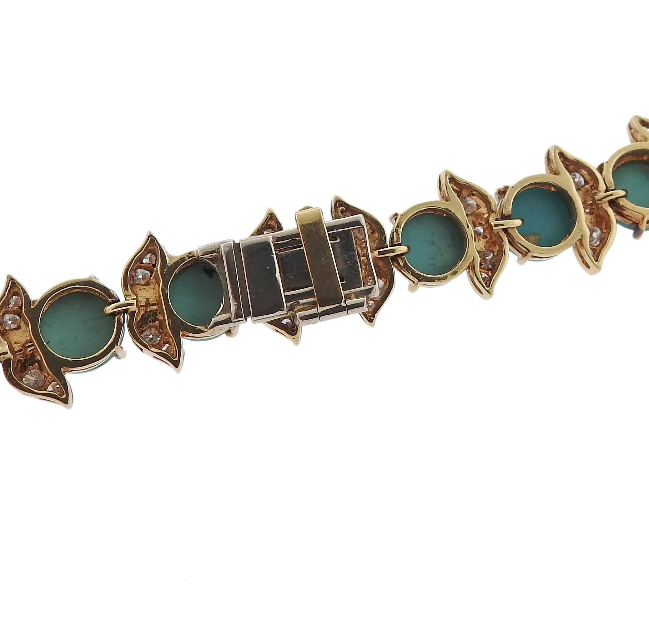 1960s Diamond Turquoise Gold Necklace Brooch 4
