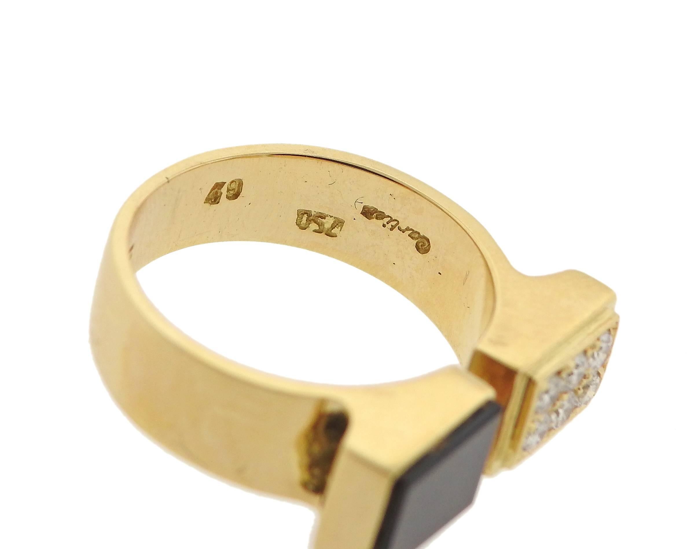 1980s Cartier Diamond Onyx Gold Cuff Ring In Excellent Condition In Lambertville, NJ