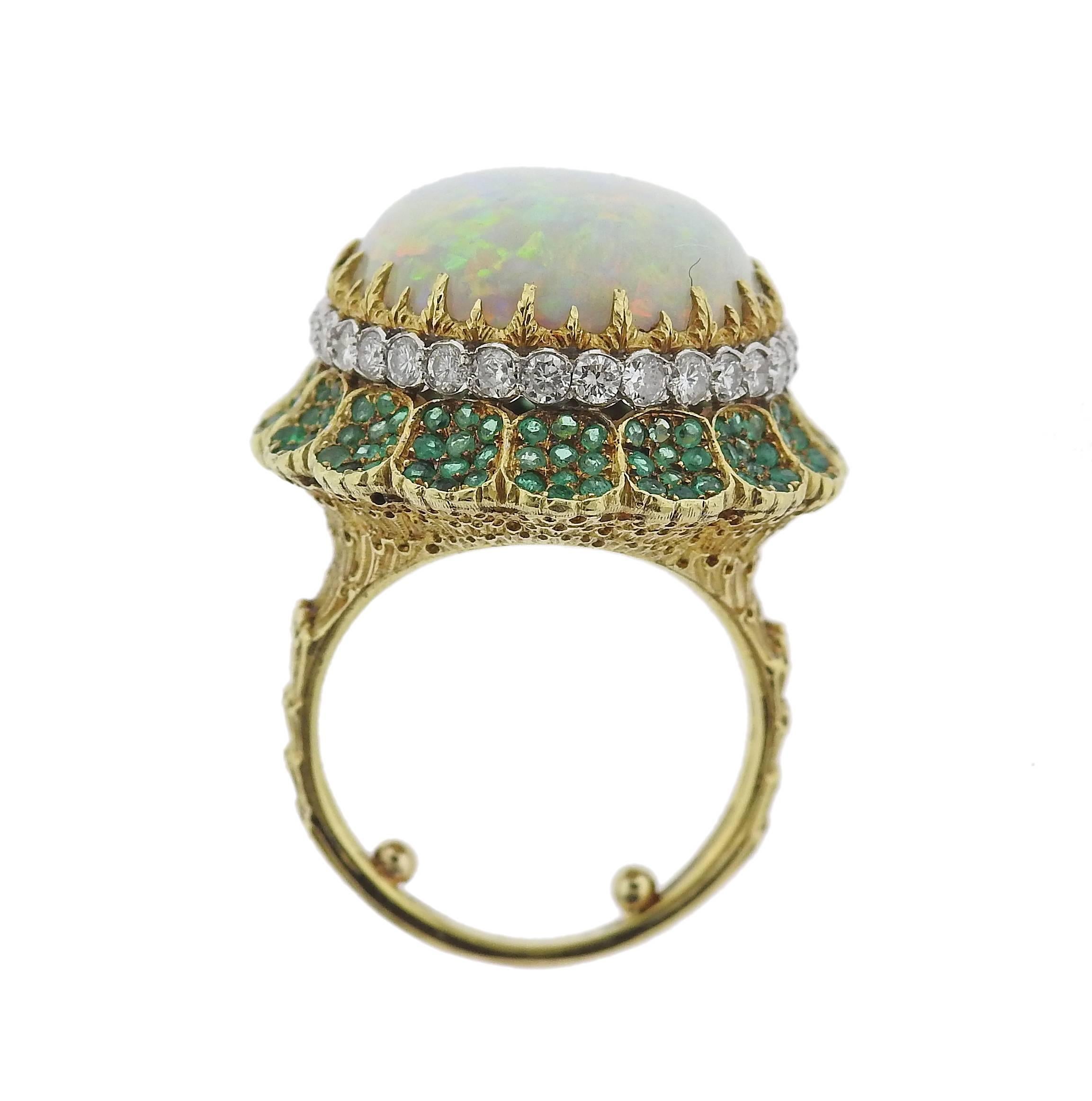 Women's Buccellati Opal Diamond Emerald Gold Cocktail Ring