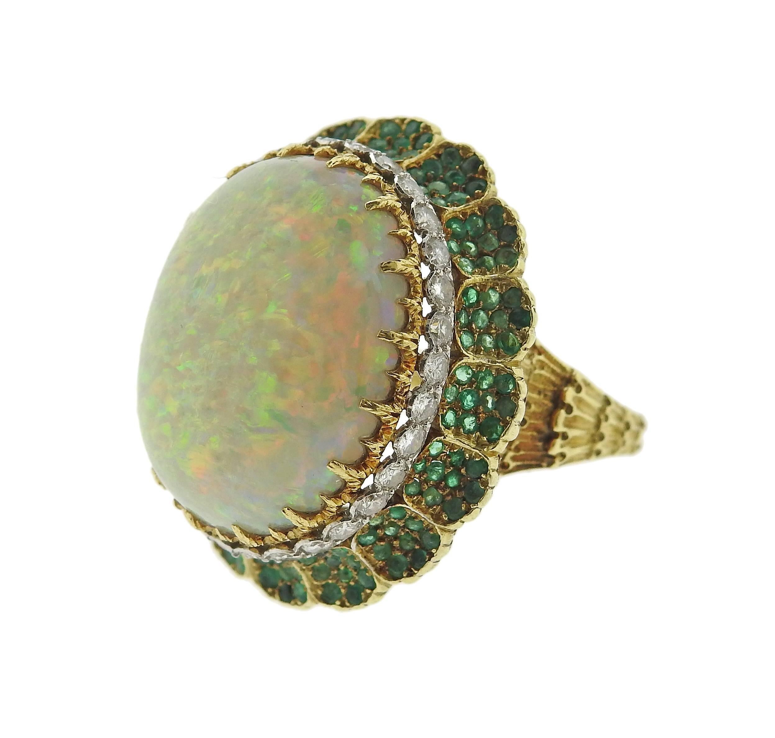 Buccellati Opal Diamond Emerald Gold Cocktail Ring