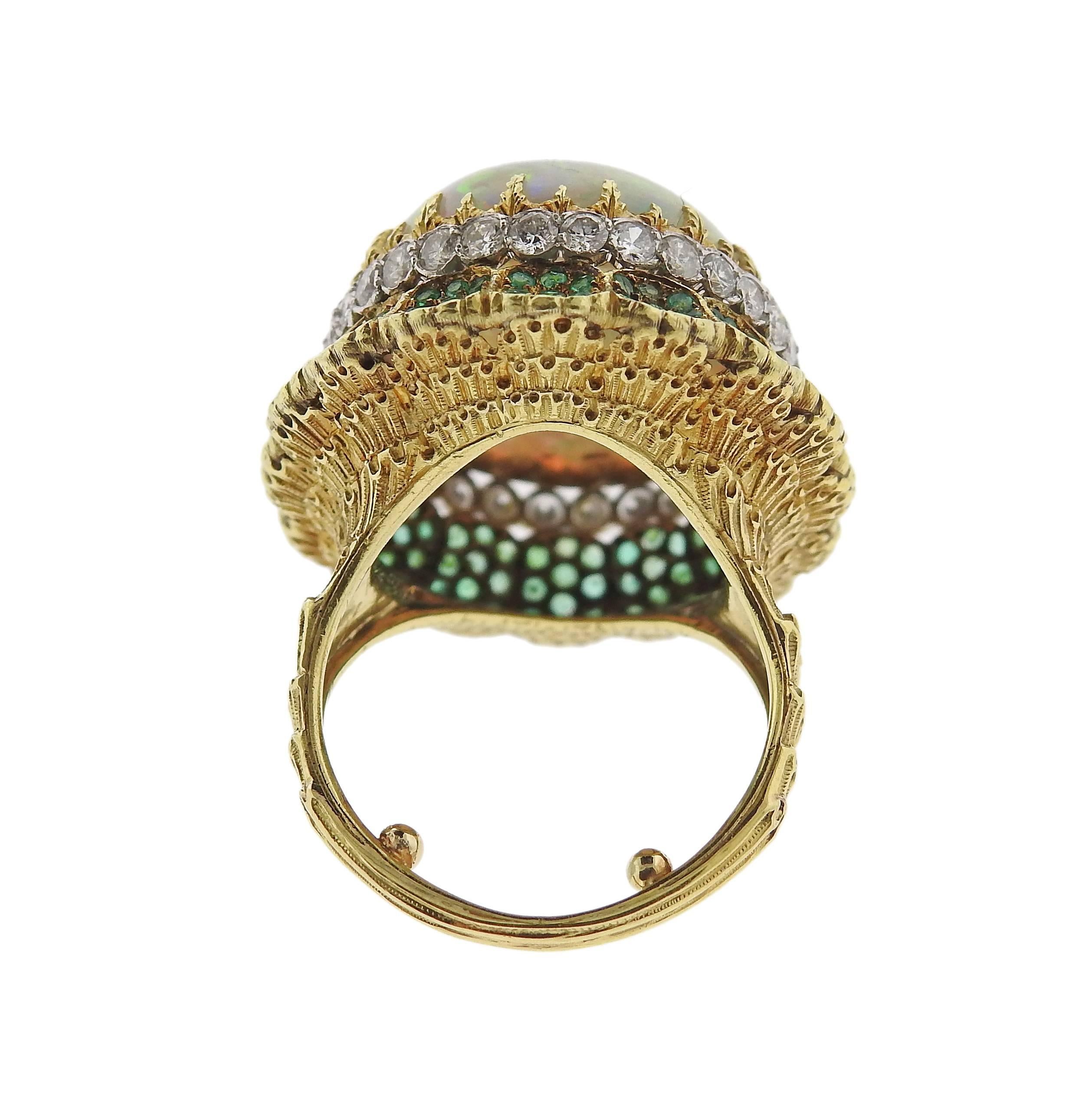 Buccellati Opal Diamond Emerald Gold Cocktail Ring In Excellent Condition In Lambertville, NJ