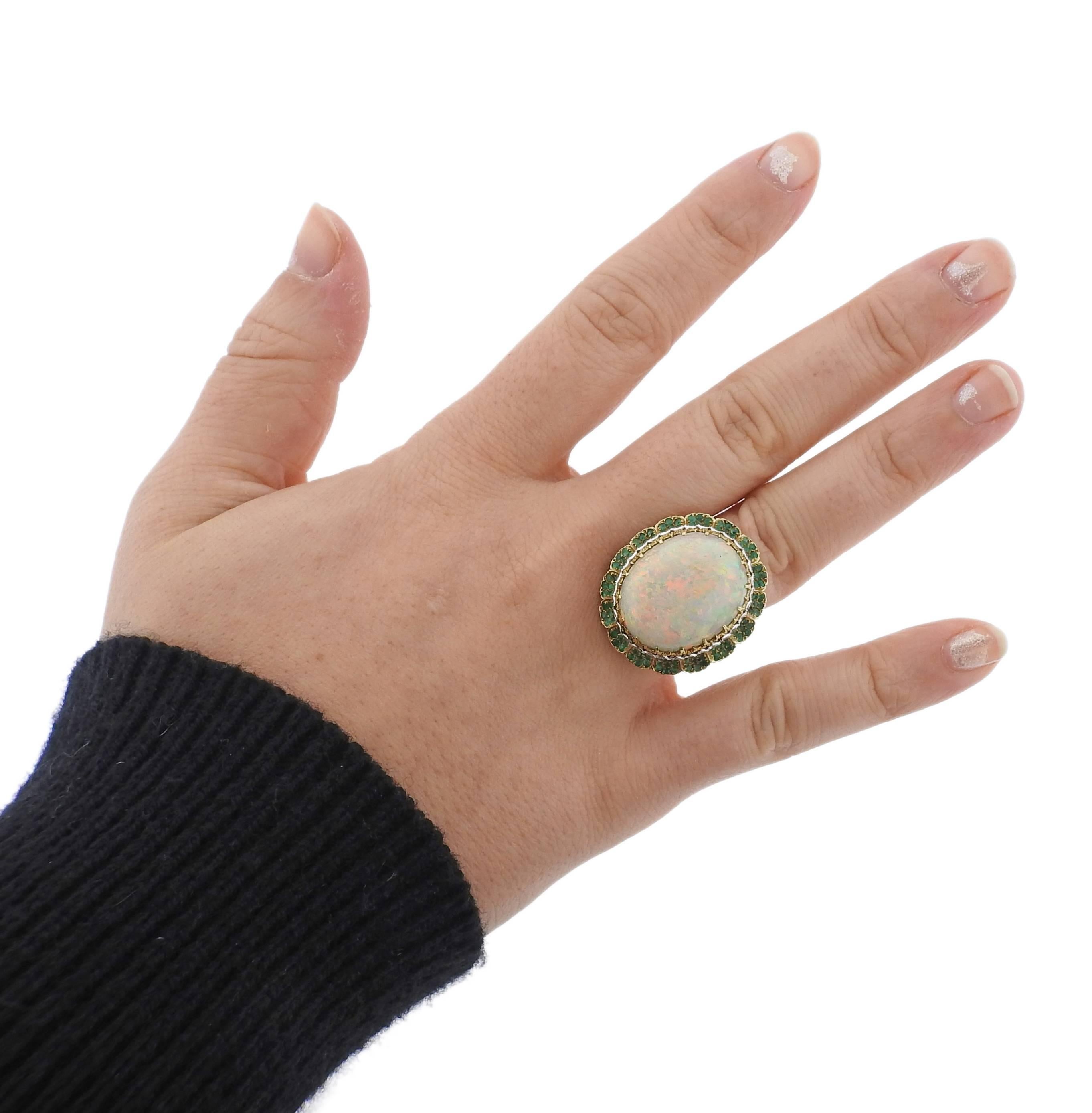 Buccellati Opal Diamond Emerald Gold Cocktail Ring 1