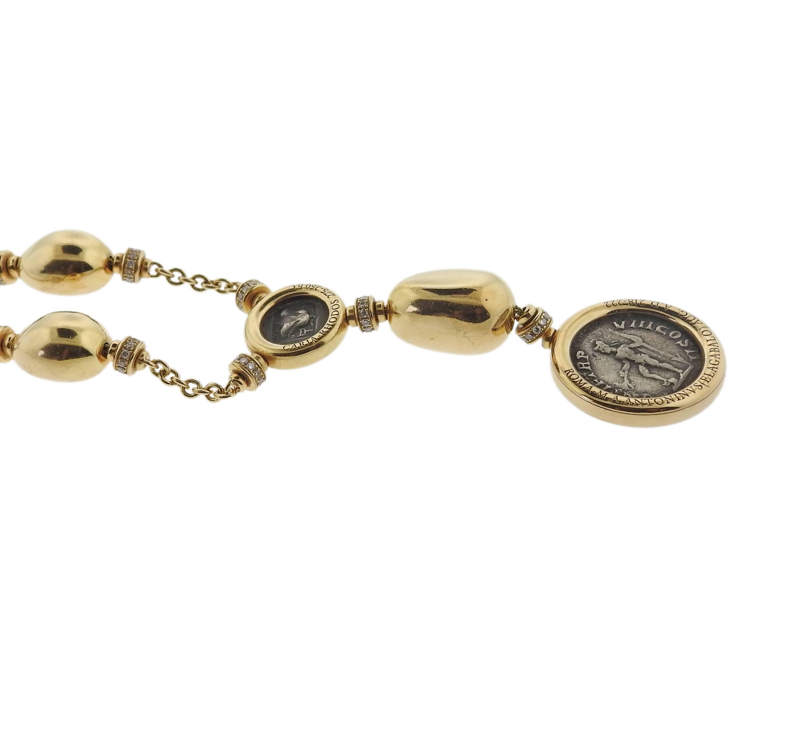 Bulgari Monete Ancient Coin Diamond Gold Necklace In Excellent Condition In Lambertville, NJ