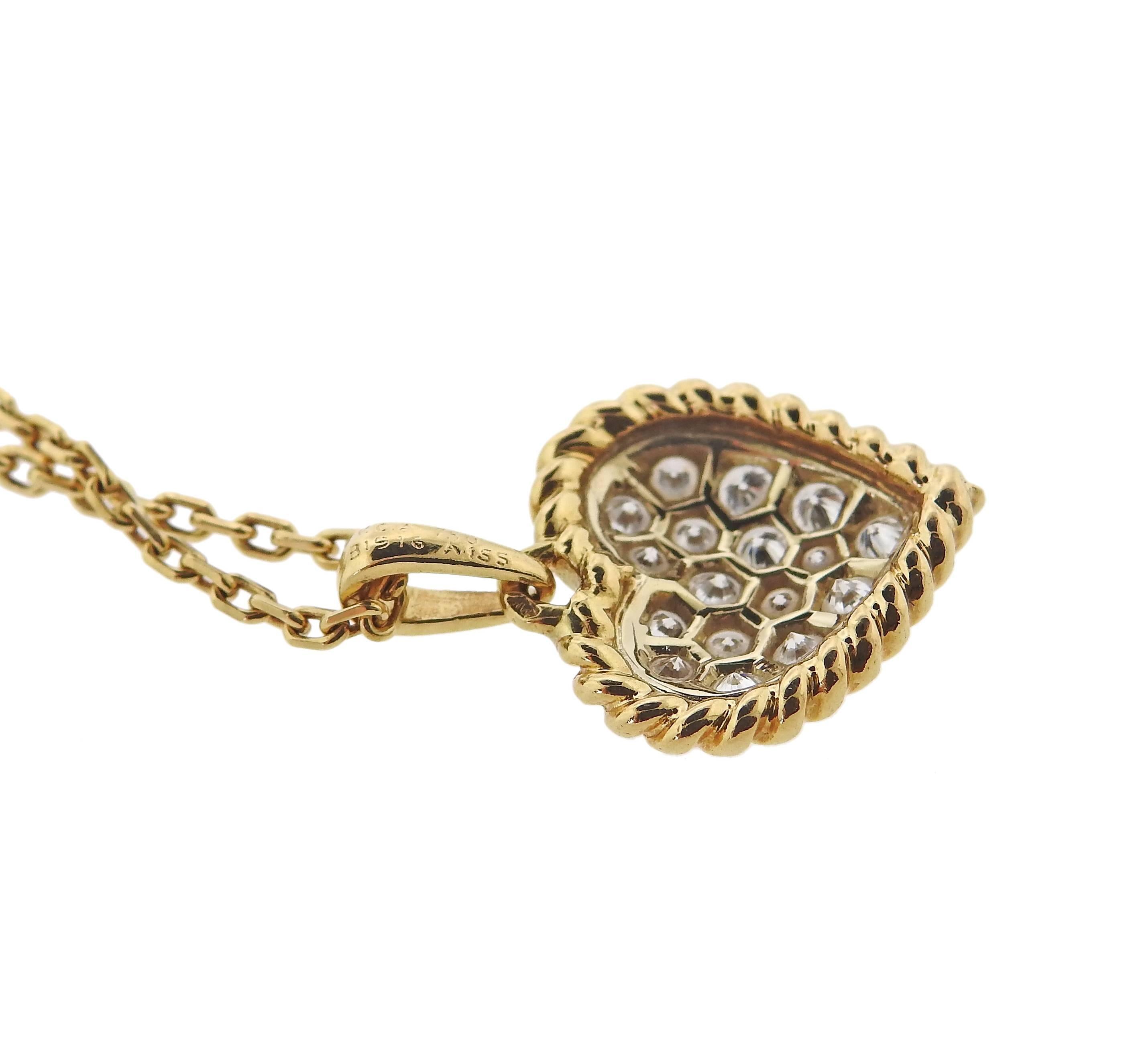 Van Cleef & Arpels Diamond Heart Pendant Gold Necklace In Excellent Condition In Lambertville, NJ