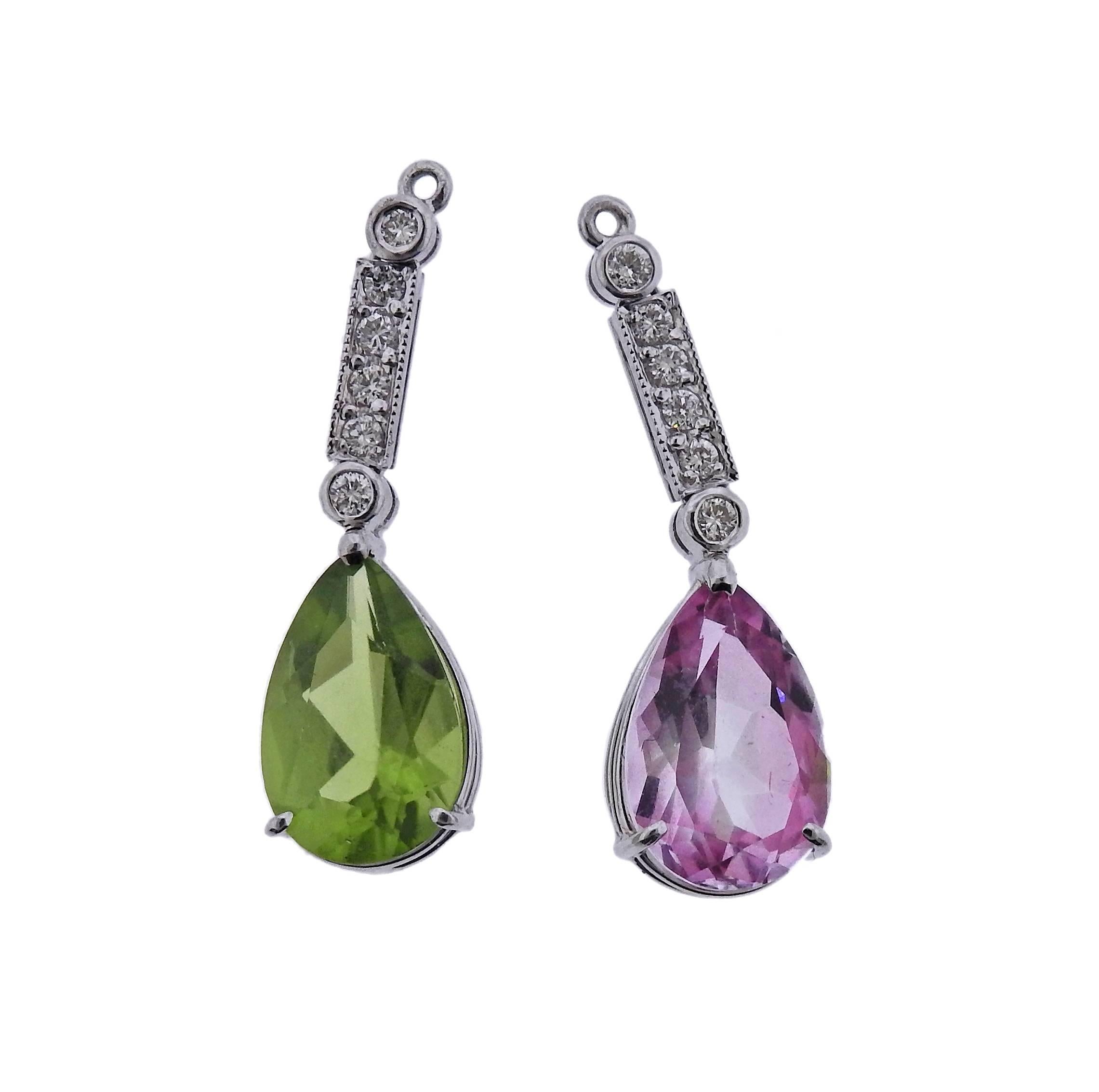 Pink Sapphire Peridot Diamond Gold Day and Night Earrings 1