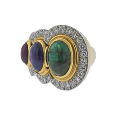 David Webb Emerald Ruby Sapphire Diamond Gold Platinum Ring