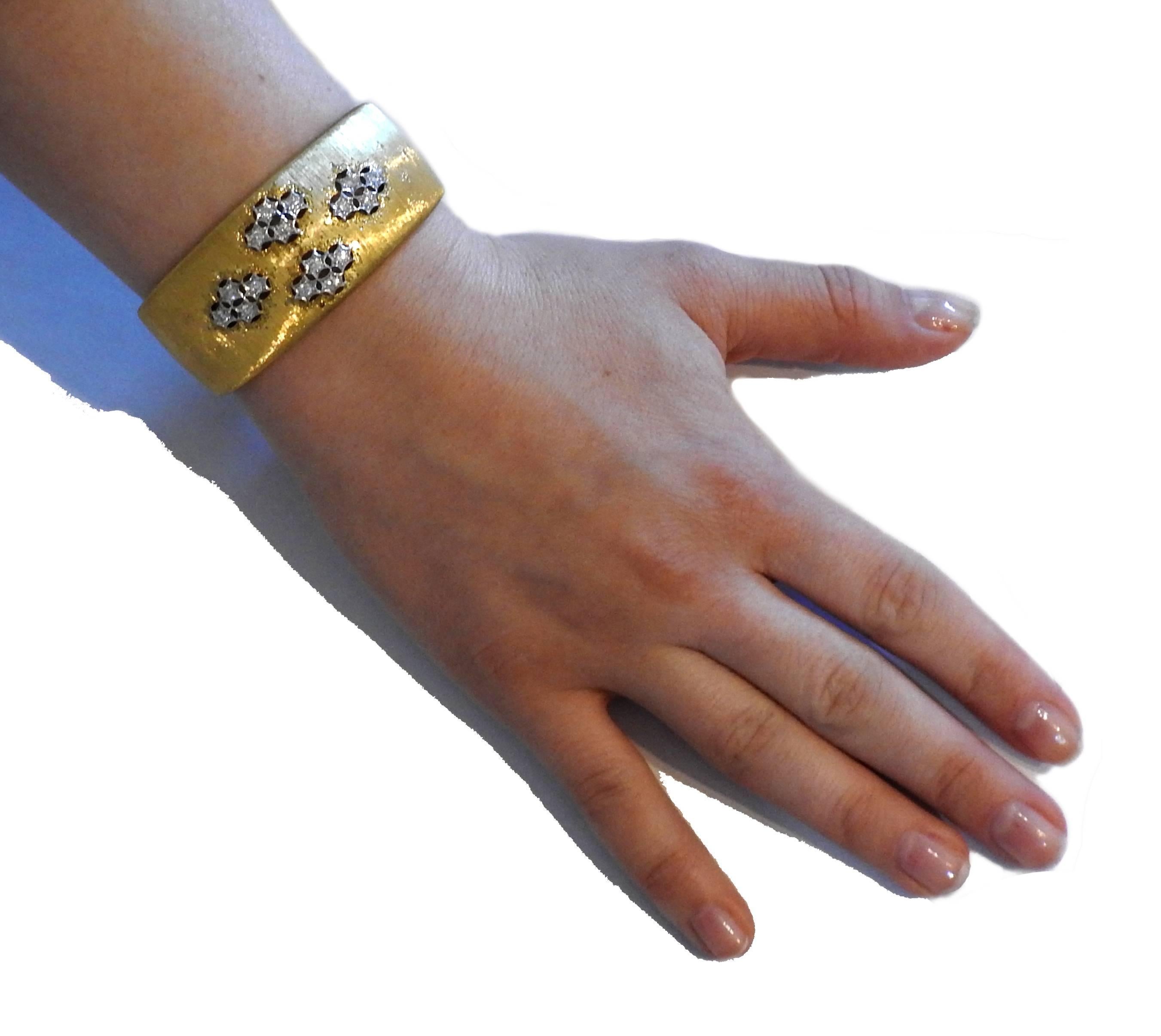 Buccellati Diamond Gold Cuff Bracelet In Excellent Condition In Lambertville, NJ