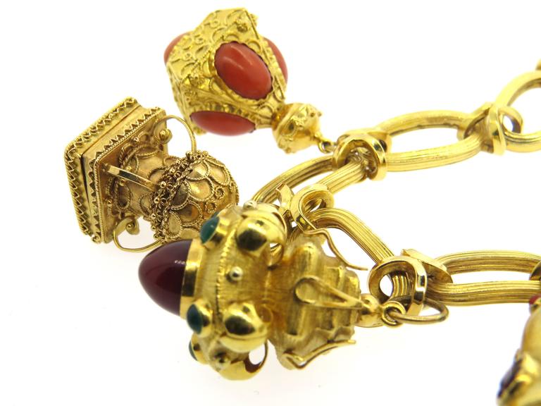 Impressive Large Multicolor Gemstone Gold Charm Necklace For Sale at ...