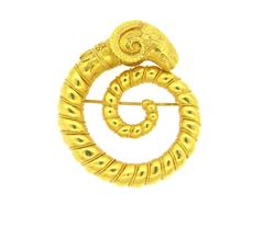 Ilias Lalaounis Large Gold Ram's Head Brooch Pin