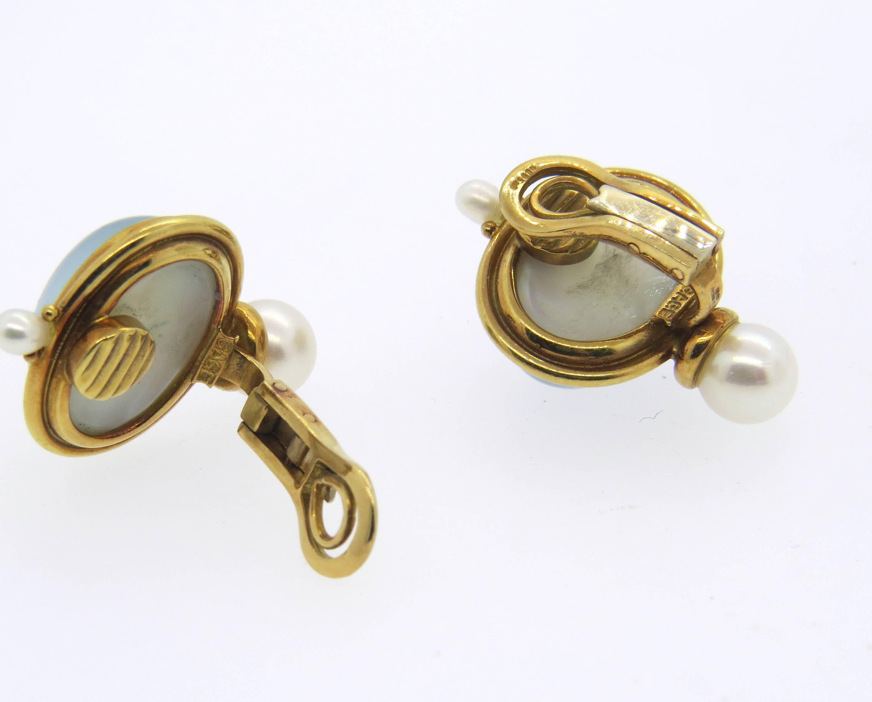 Women's Elizabeth Gage Milky Aquamarine Pearl Gold Earrings