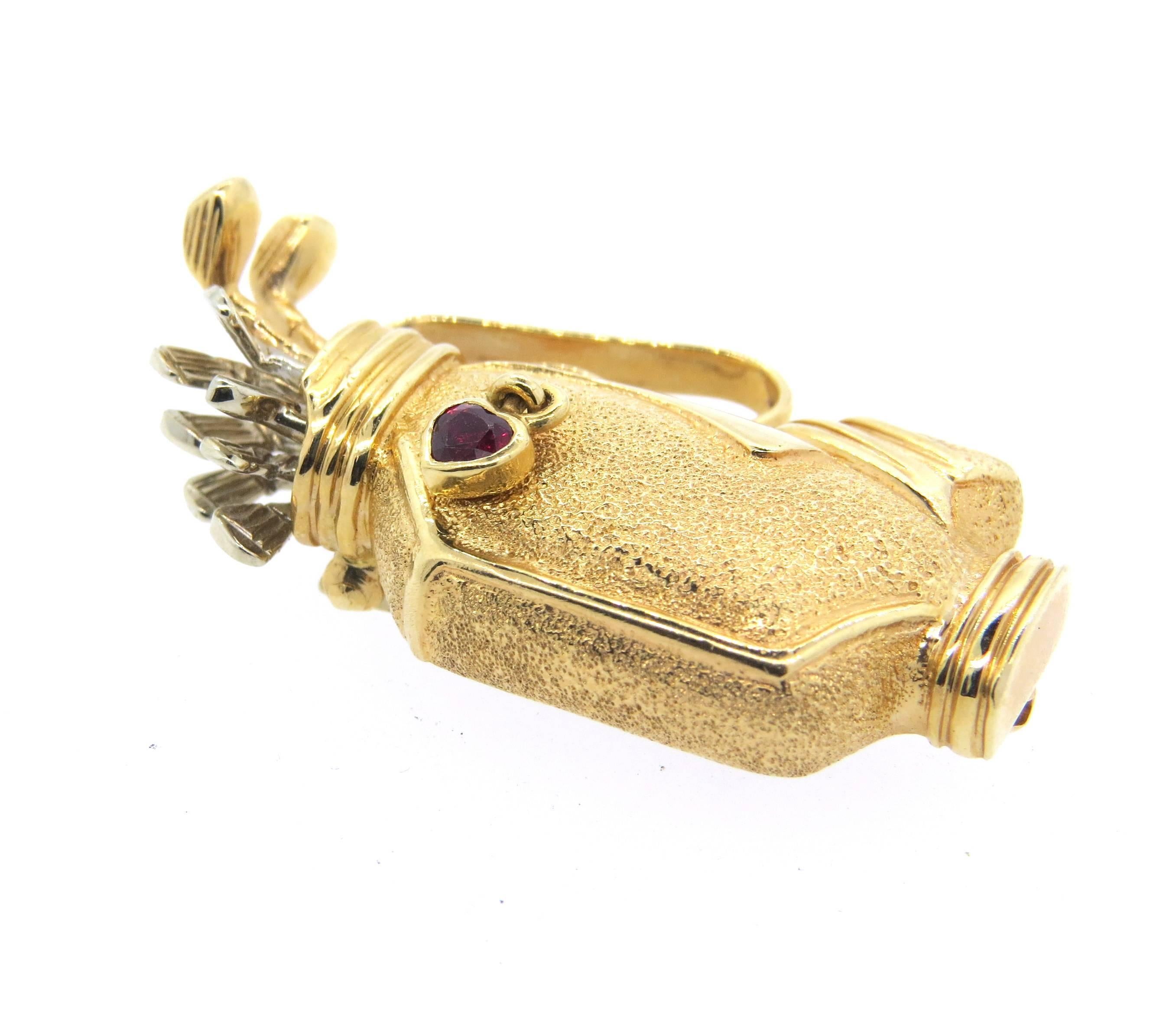 Women's Gold Garnet Golf Bag Brooch Pin