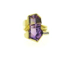 Modernist One-of-a-Kind Gold Diamond Ametrine Ring