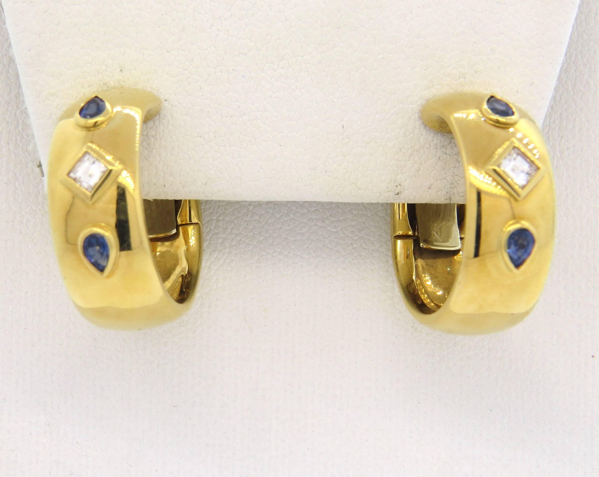 Cartier Sapphire Diamond Gold Hoop Earrings 2
