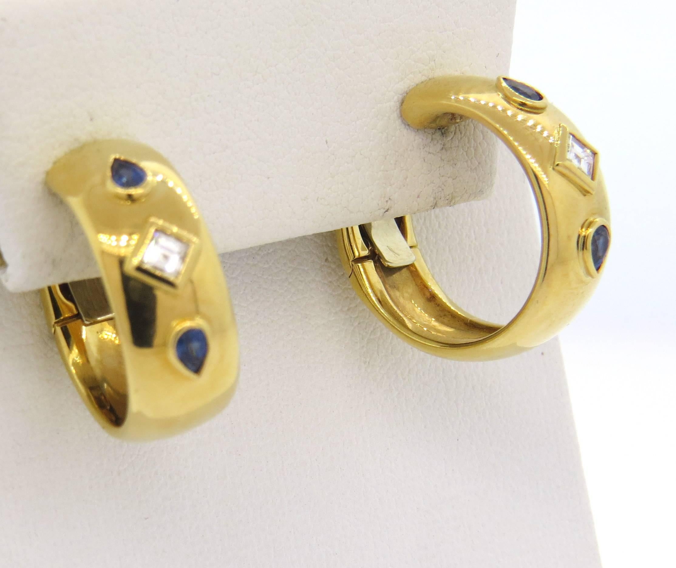 Cartier Sapphire Diamond Gold Hoop Earrings 1