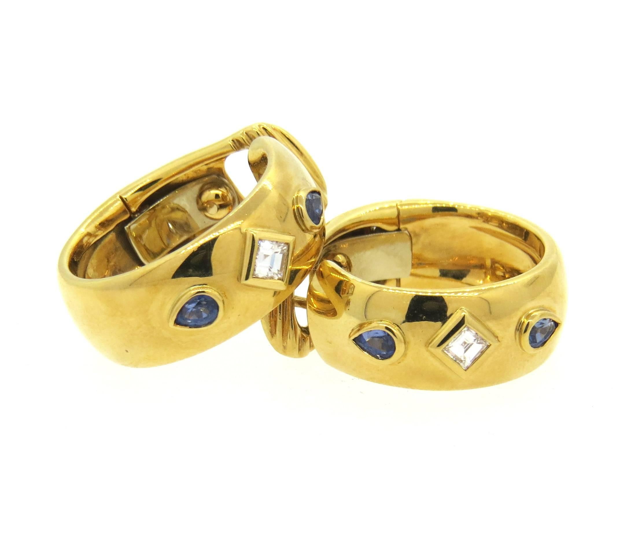 Women's Cartier Sapphire Diamond Gold Hoop Earrings