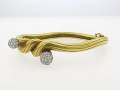 Angela Cummings Diamond Gold Platinum Twist Bangle Bracelet