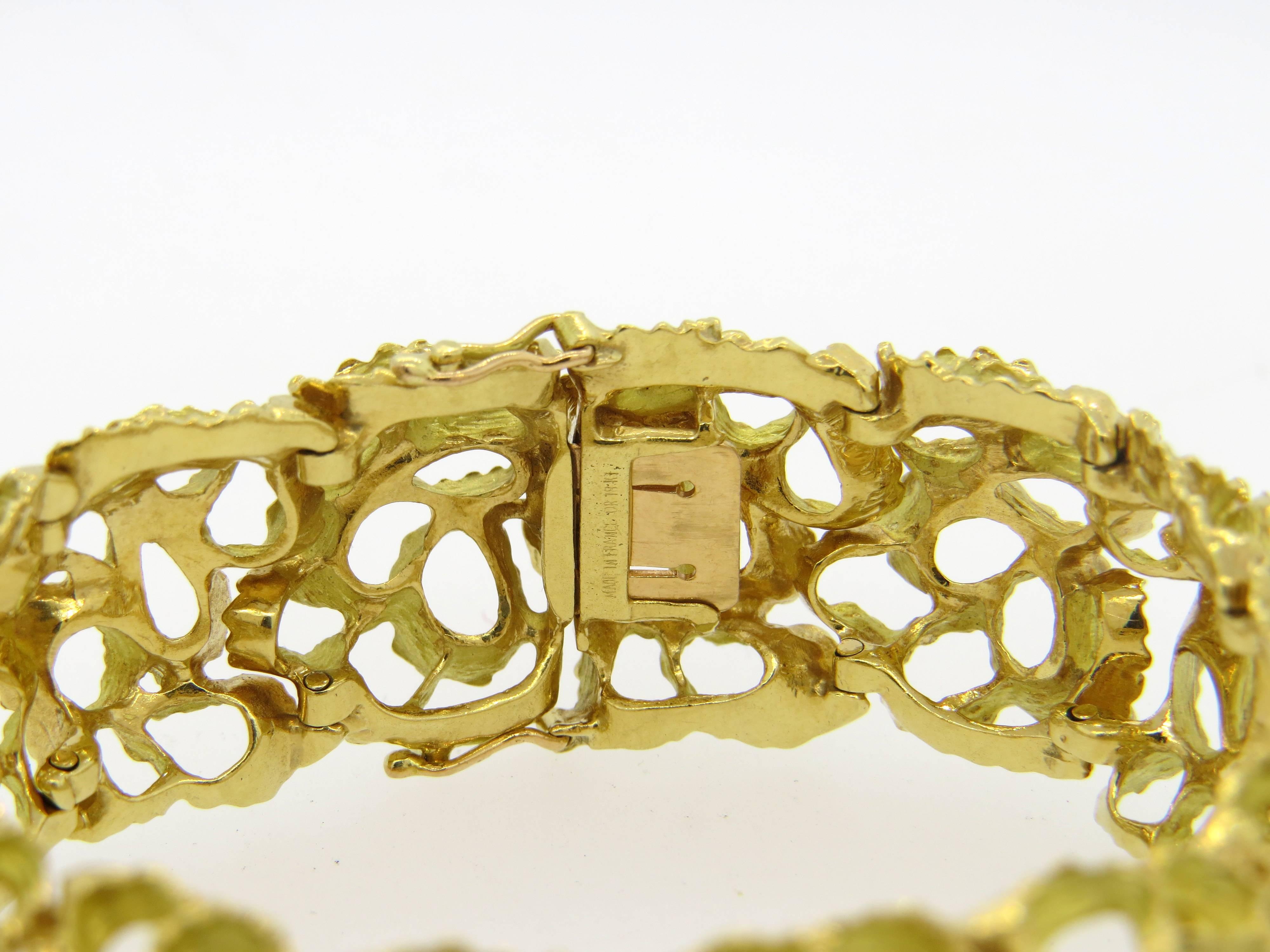 Women's French 1960s Free Form Textured Gold Bracelet