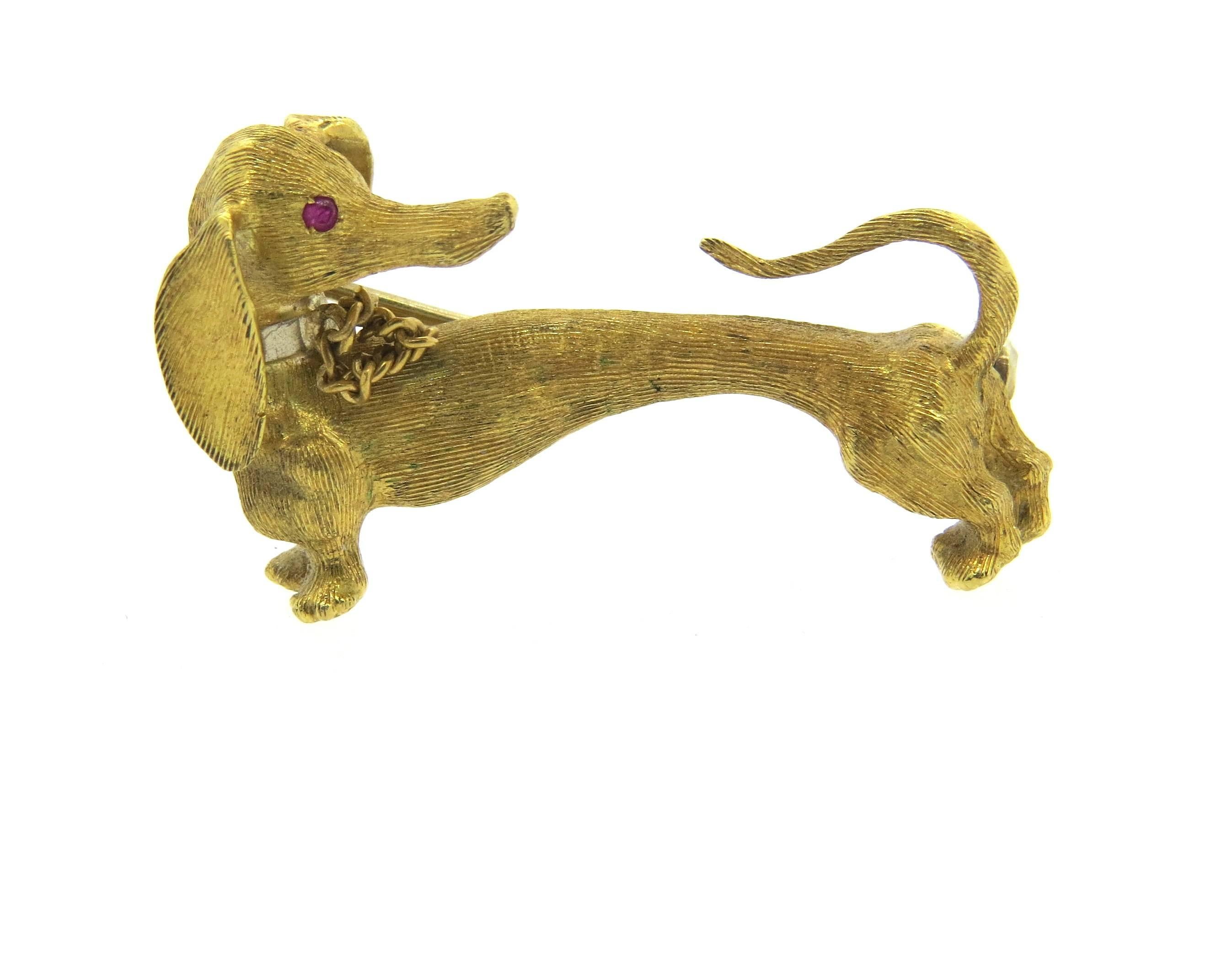 Women's Ruby Diamond Gold Dachshund Dog Brooch Pin