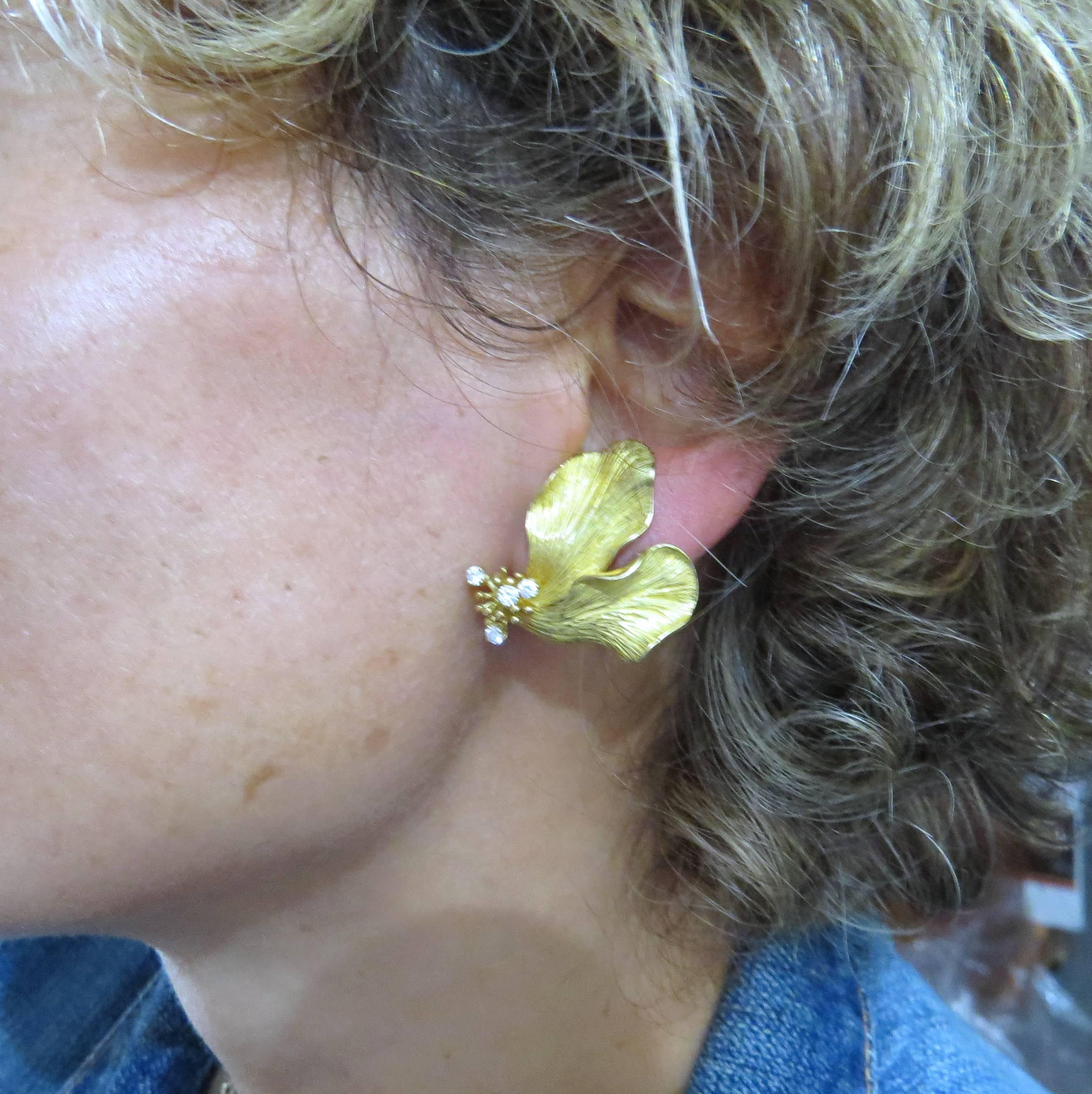 Tiffany & Co. Diamond Gold Flower Earrings 1