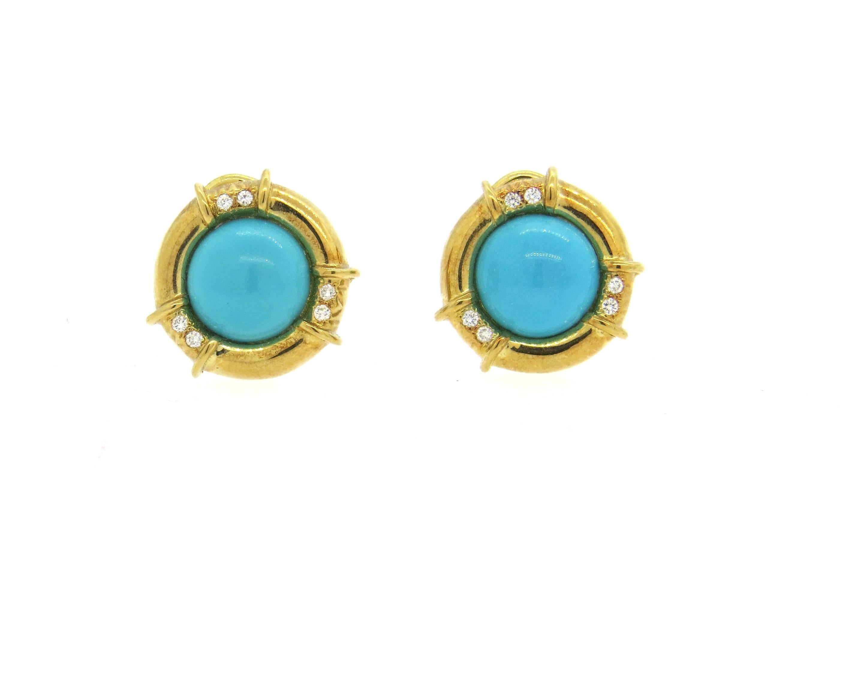 Tiffany & Co. Turquoise Diamond Gold Earrings  1