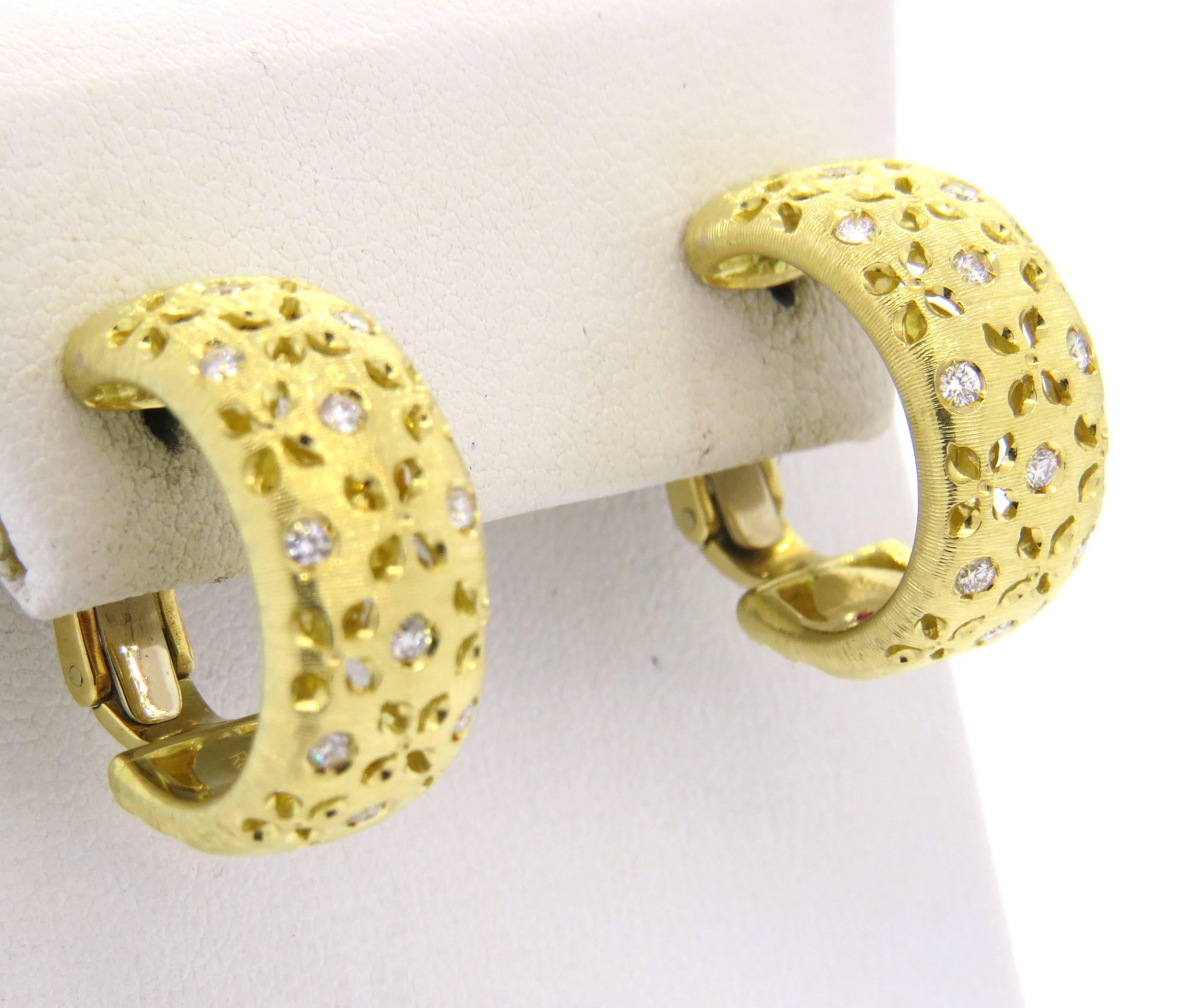 Women's Roberto Coin Granada Diamond Gold Hoop Earrings