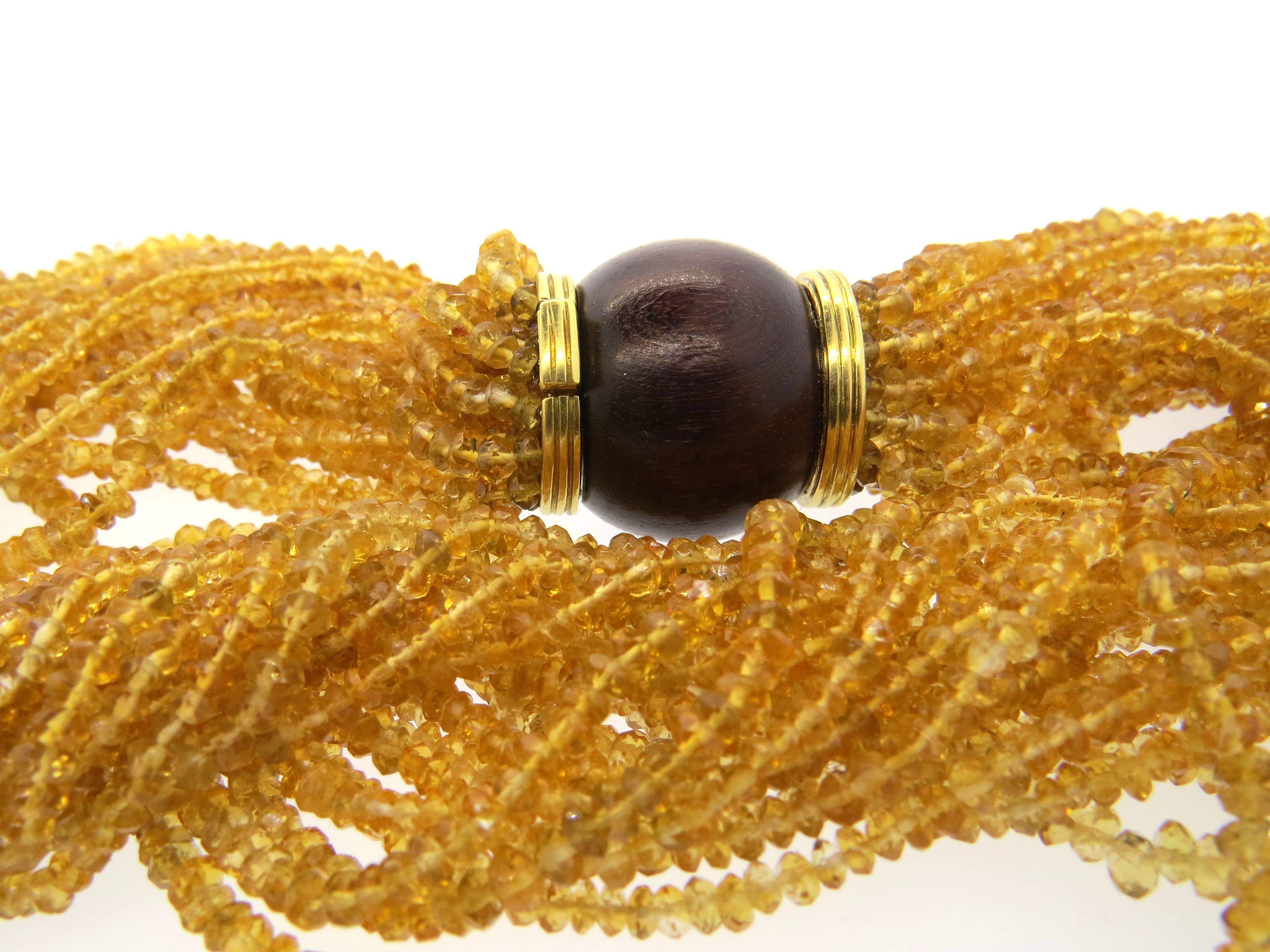 Trianon Wood Citrine Gold Multi Strand Necklace In Excellent Condition In Lambertville, NJ