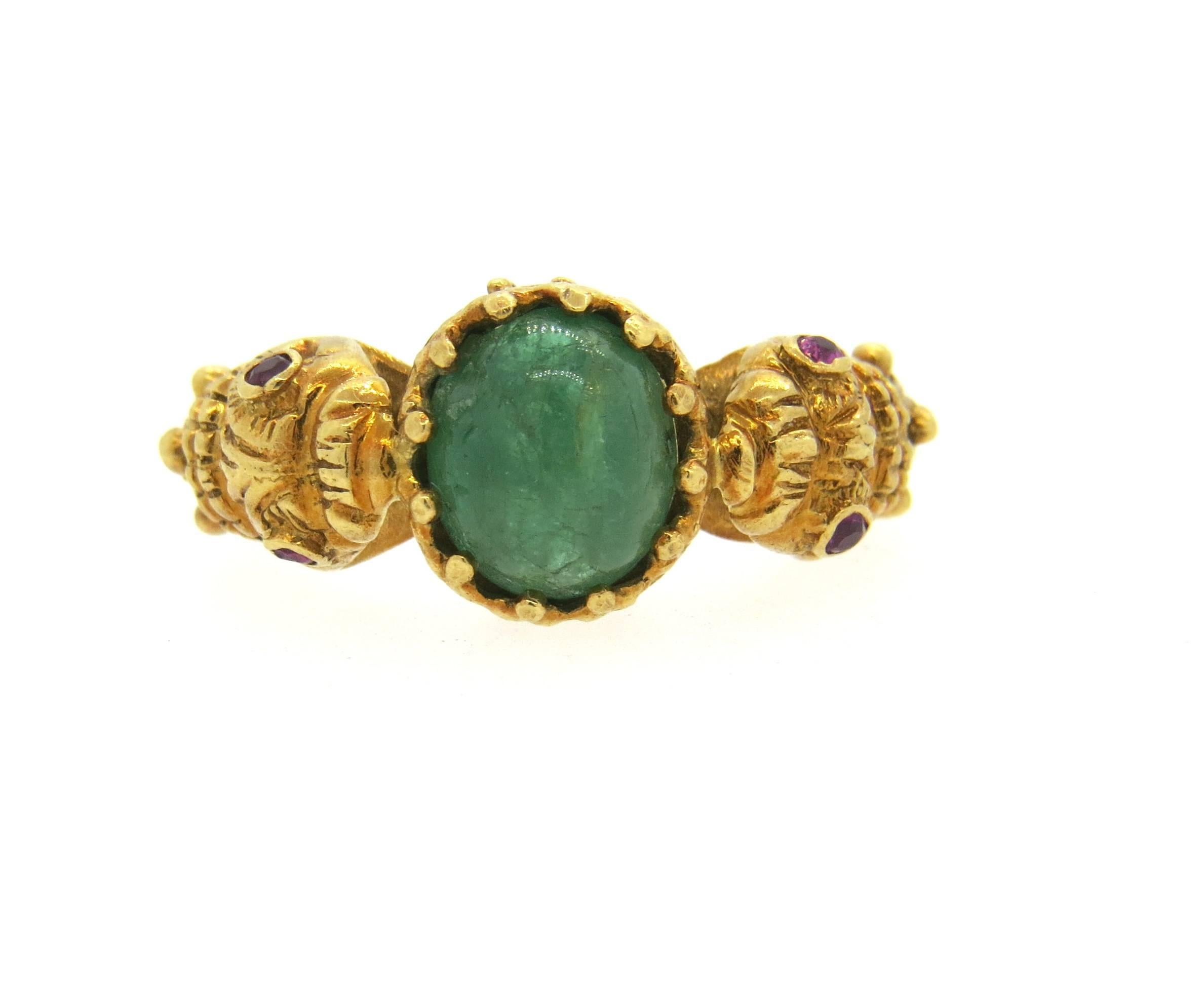 Zolotas Greece Emerald Ruby Gold Chimera  Ring In Excellent Condition In Lambertville, NJ