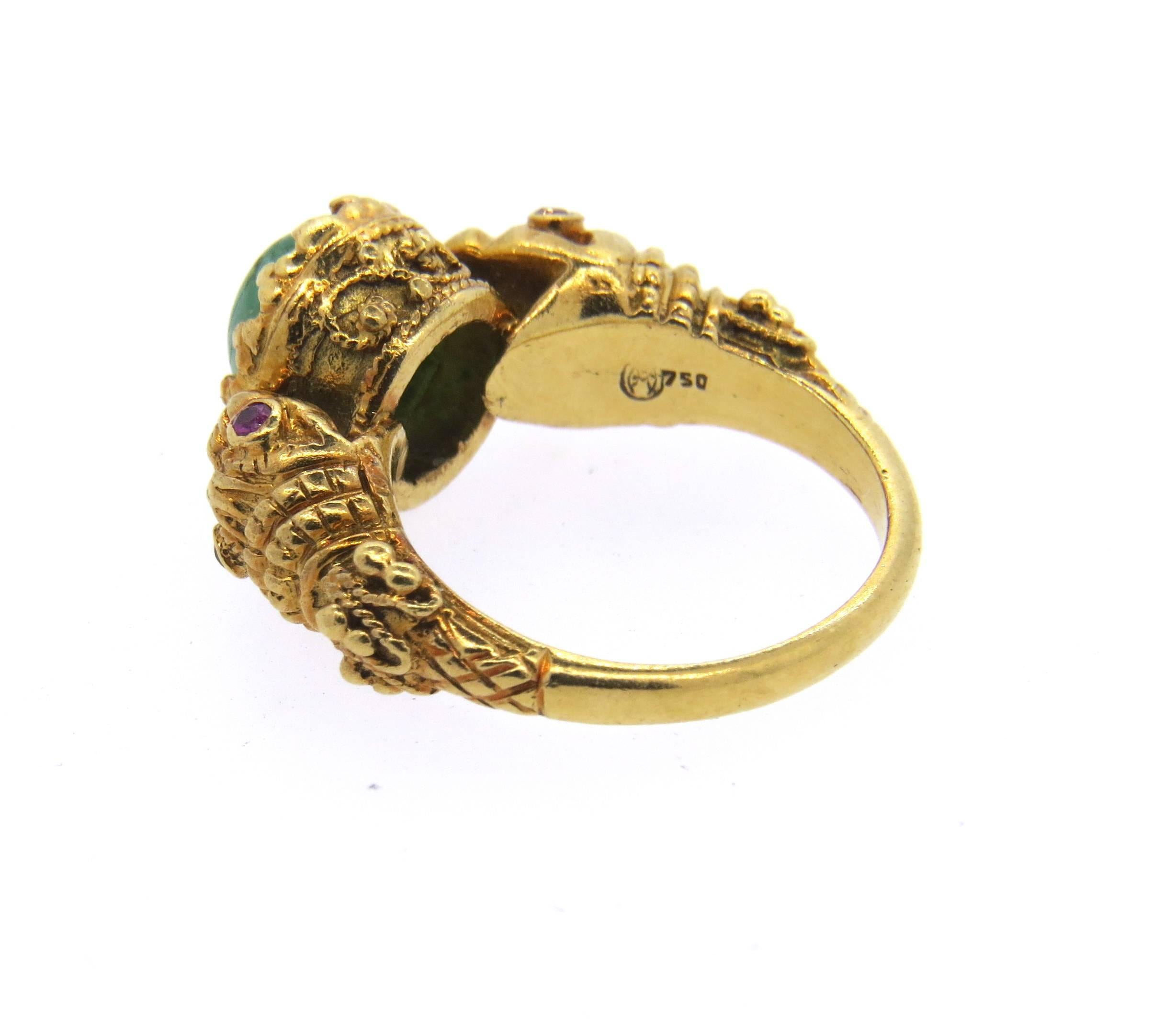 Women's Zolotas Greece Emerald Ruby Gold Chimera  Ring