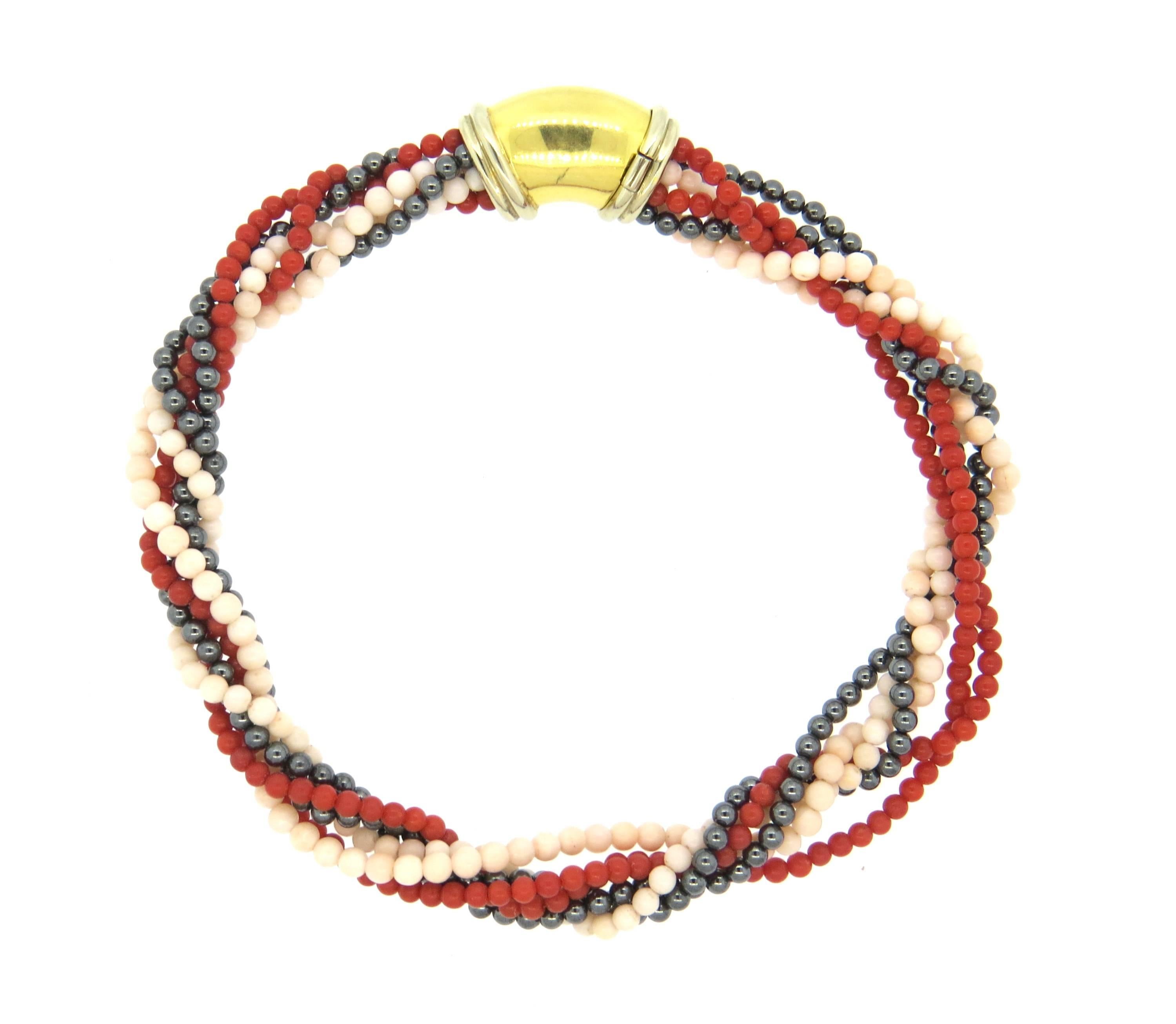 Chaumet Coral Hematite Gold Multi Strand Necklace  1
