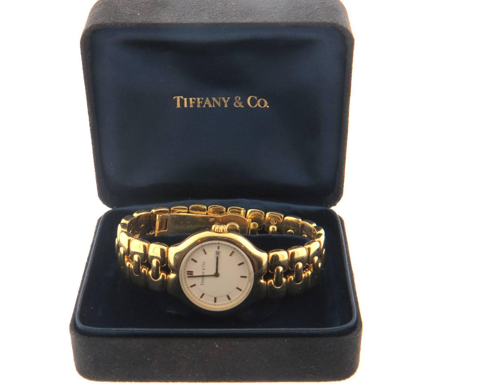 Tiffany & Co Tesoro Yellow Gold Watch In Excellent Condition In Lambertville, NJ