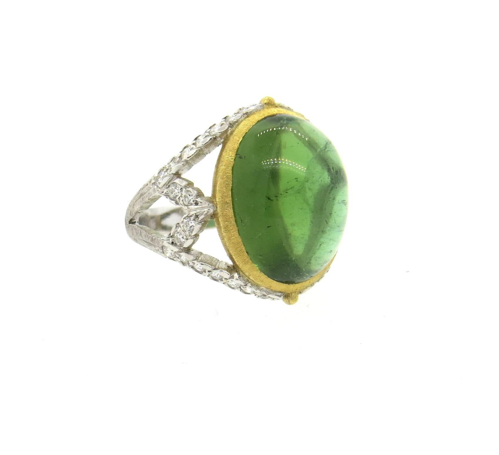 Women's Buccellati Syphony Green Tourmaline Diamond Gold Ring 
