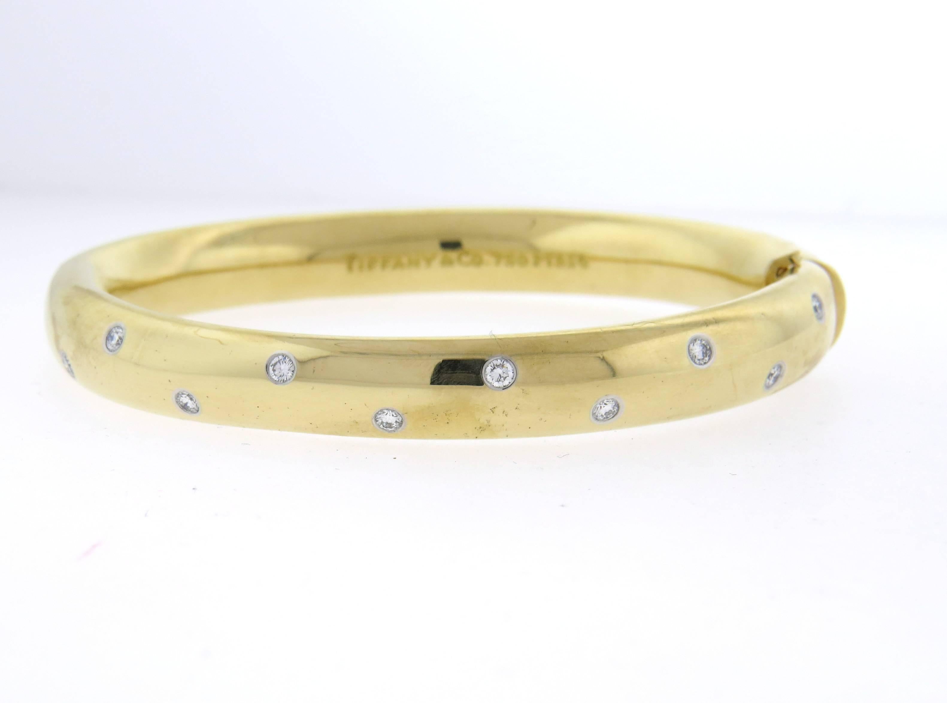Tiffany & Co. Large Etoile Diamond Gold Platinum Bangle Bracelet  1