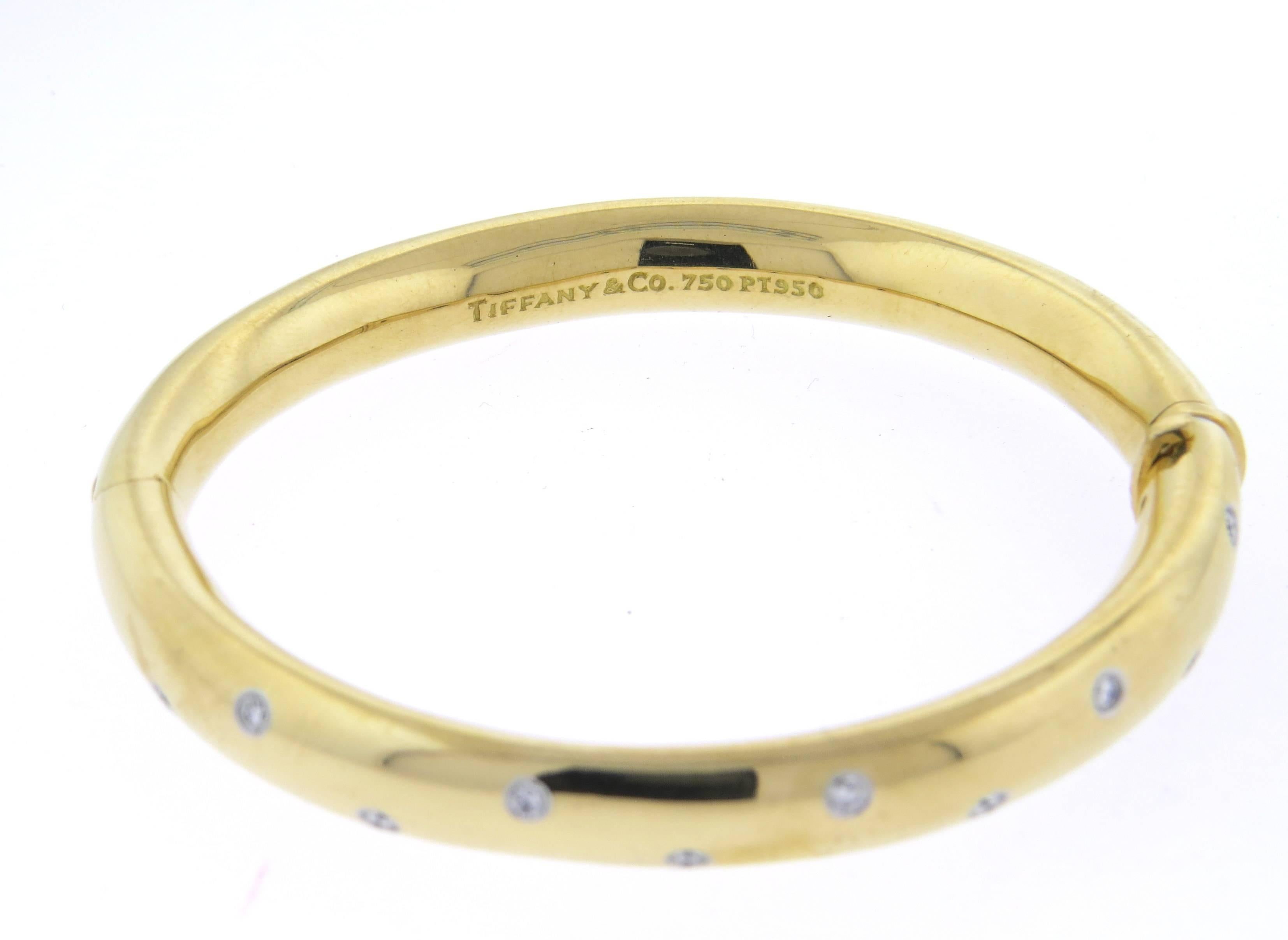 Tiffany & Co. Large Etoile Diamond Gold Platinum Bangle Bracelet  In Excellent Condition In Lambertville, NJ