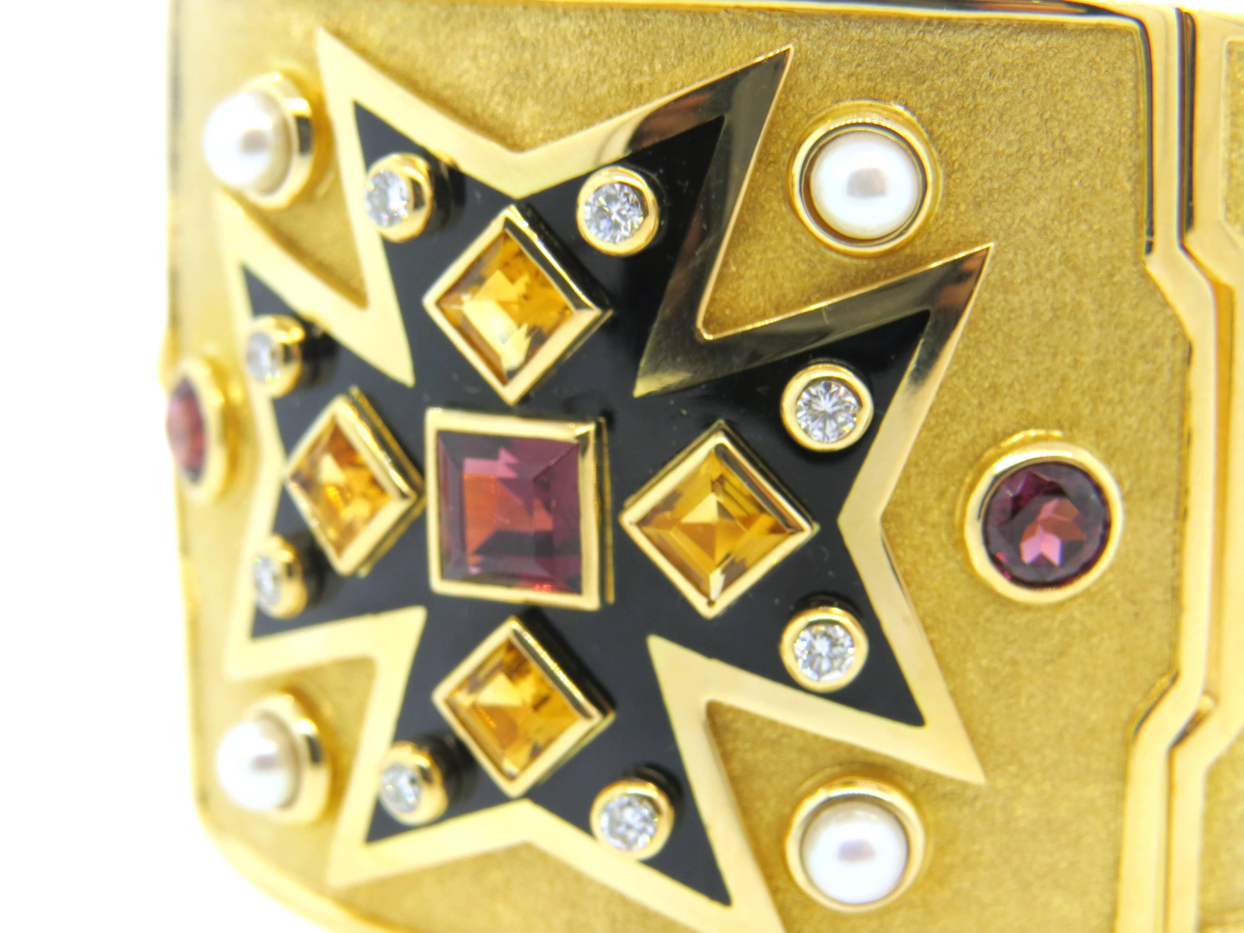 Important Verdura A Fulco Gold Pearl Diamond Gemstone Bangle Bracelet 2
