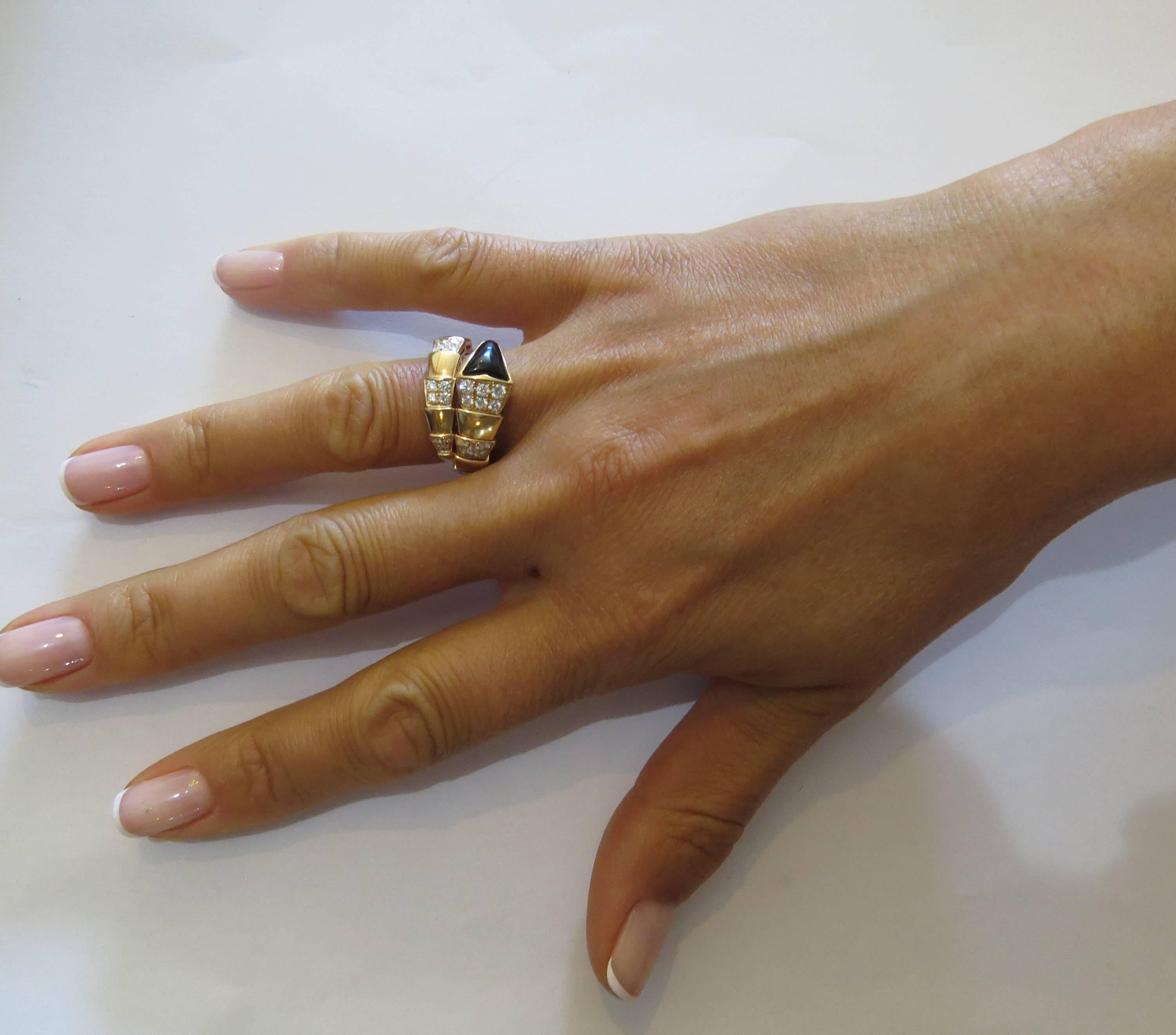 Bulgari Serpenti Gold Diamond Onyx Ring  In New Condition In Lambertville, NJ