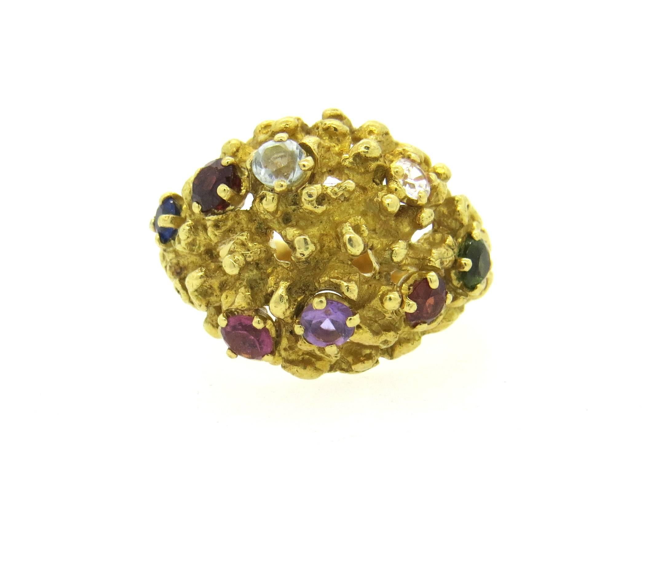 Women's 1970s H Stern Multicolor Gemstone Gold Free Form Dome RIng 
